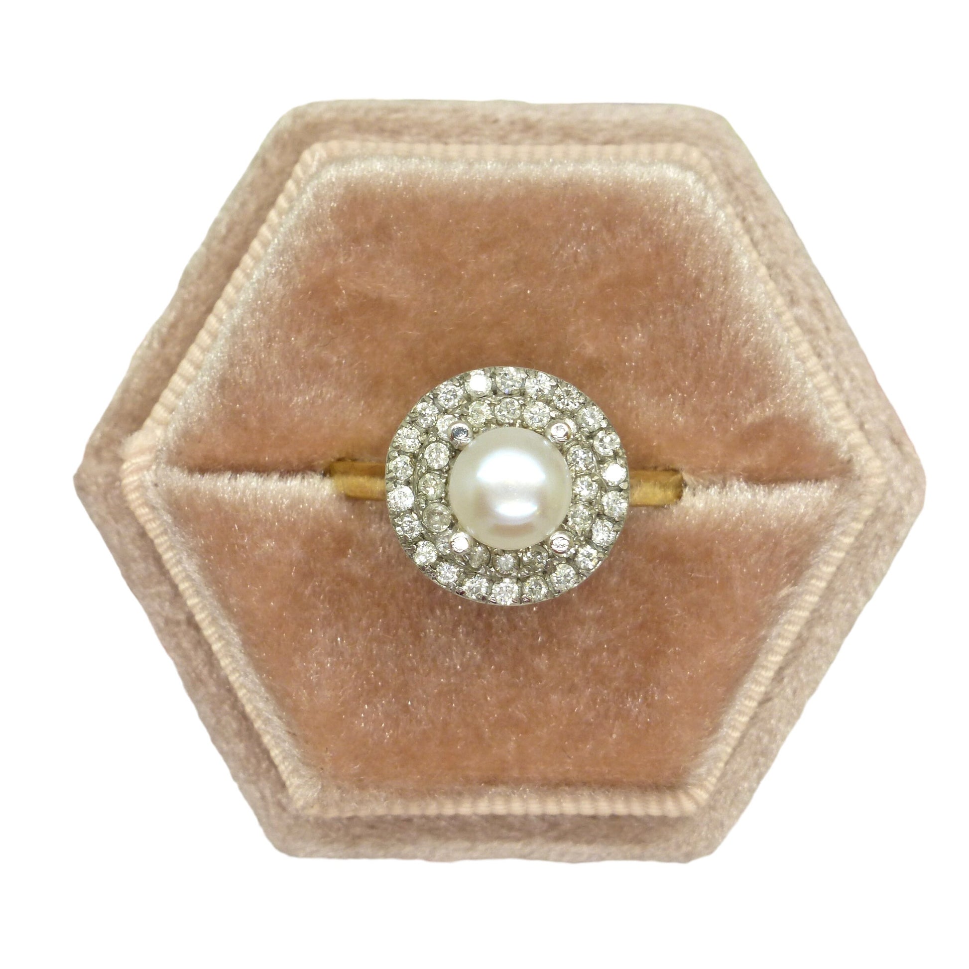 Vintage 9ct gold Pearl & Diamond halo cluster ring