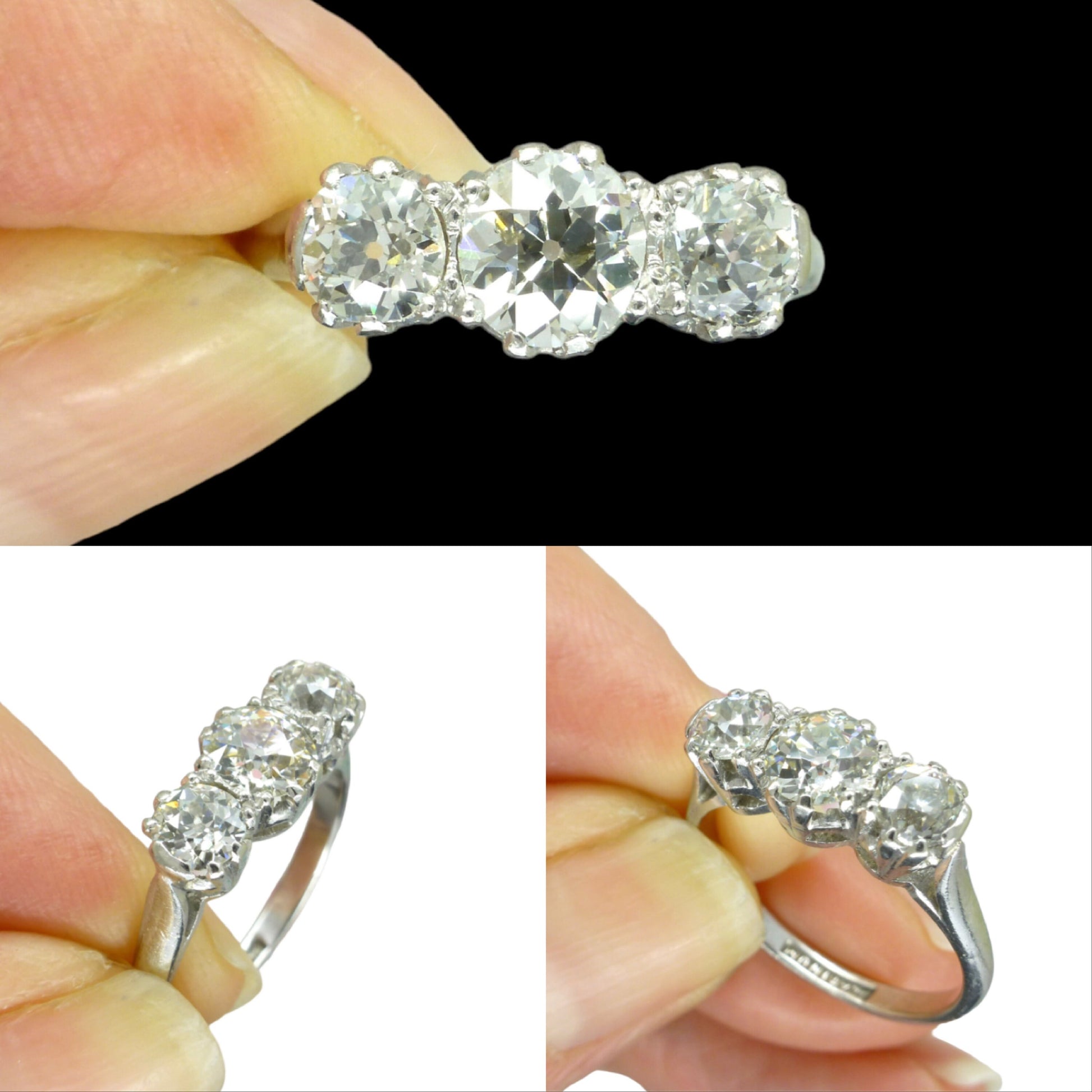 Antique Platinum old European cut diamond three stone trilogy ring 1.18ct ~ c1920's - Independent Valuation