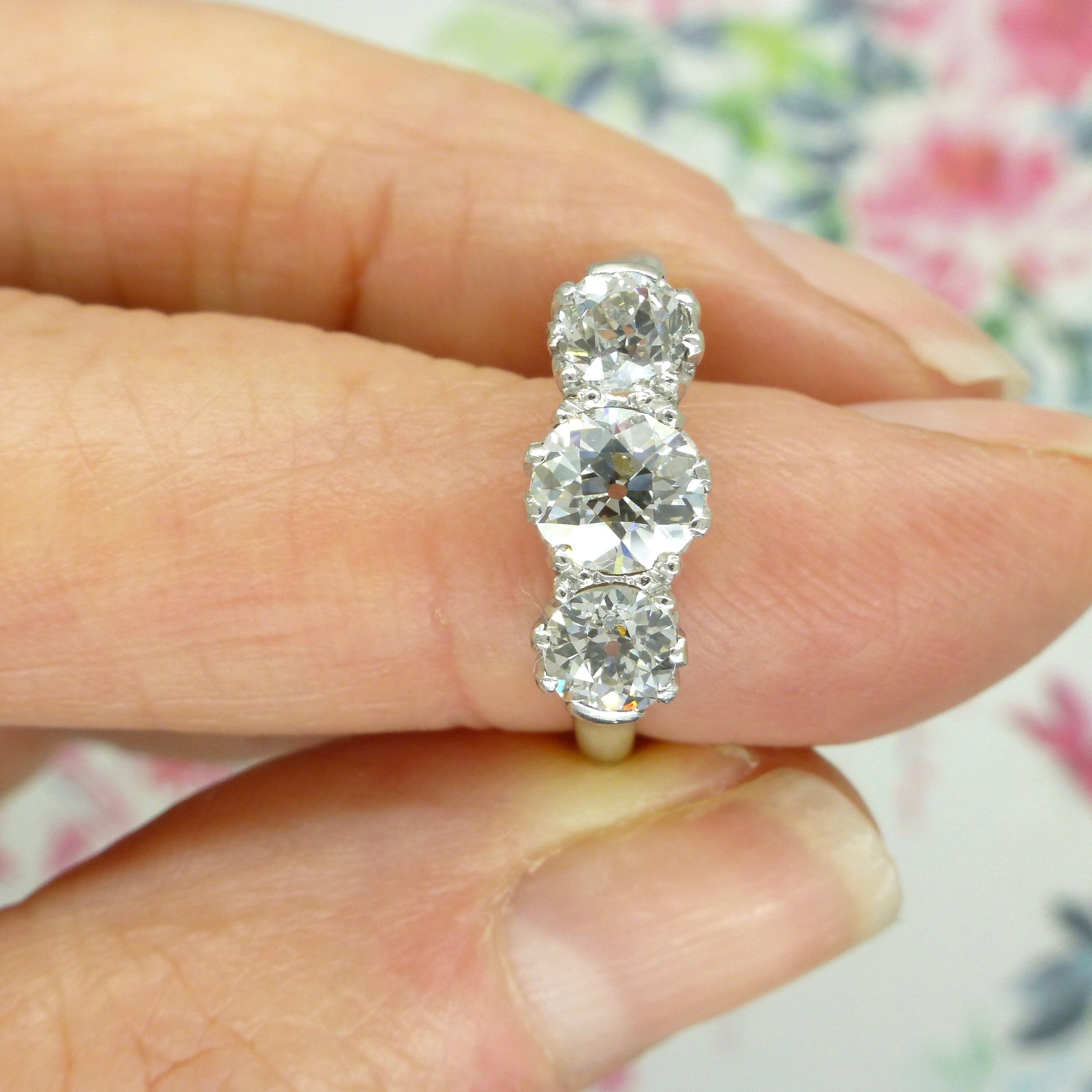 Antique Platinum old European cut diamond three stone trilogy ring 1.18ct ~ c1920's - Independent Valuation