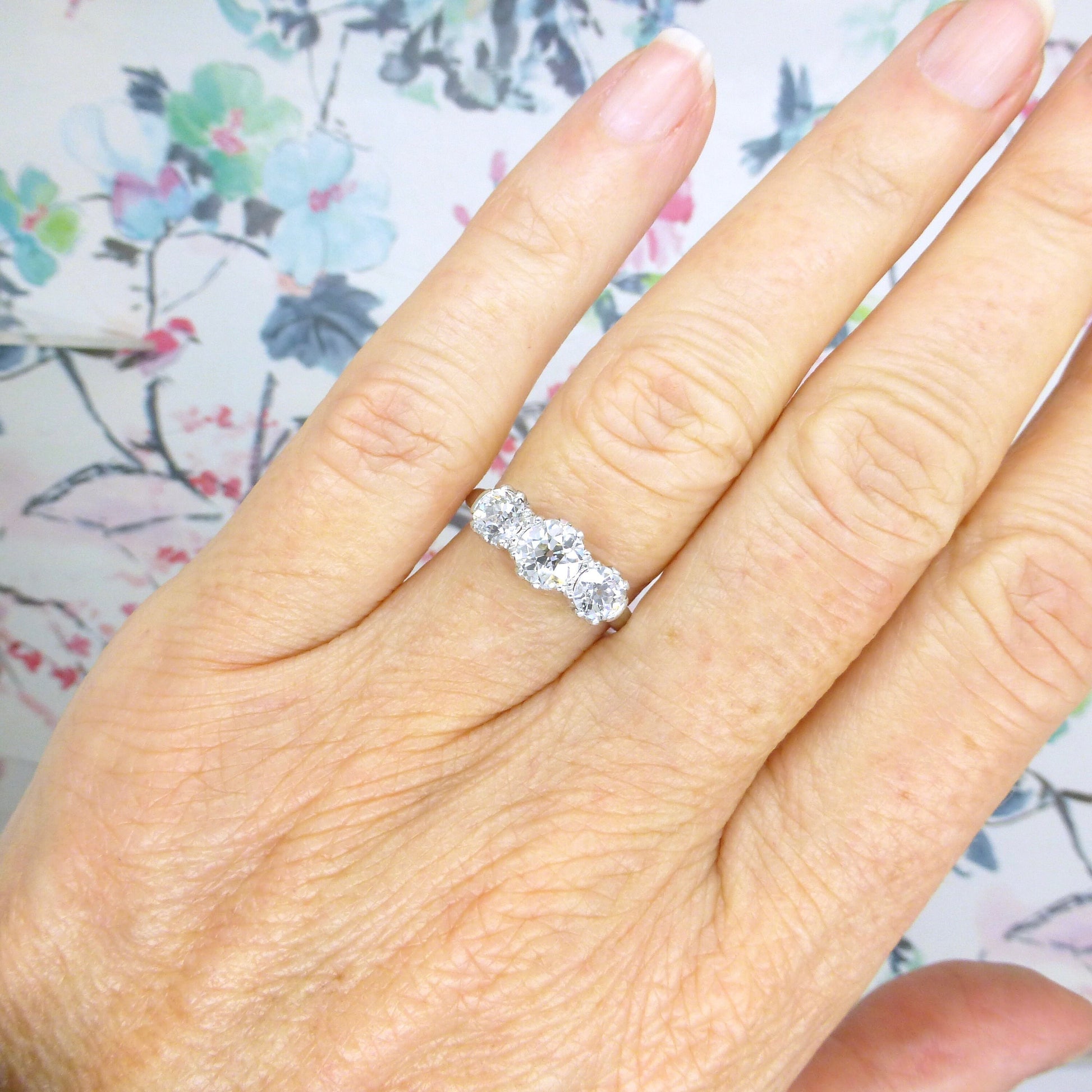Antique Platinum old European cut diamond three stone trilogy ring 1.18ct ~ c1920's - Independent Valuation