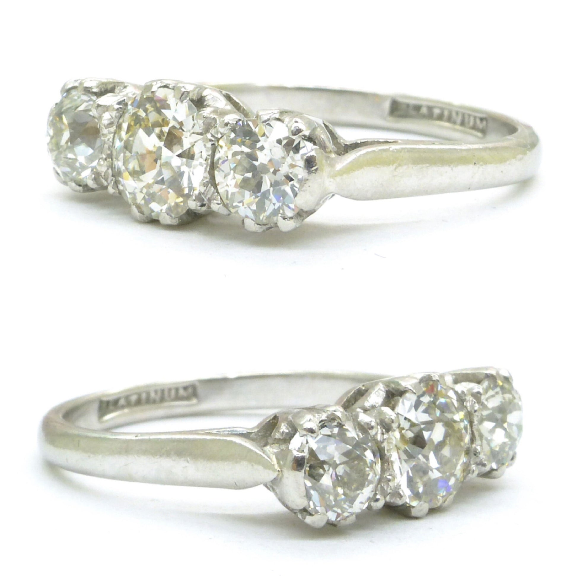 Antique Platinum old European cut diamond three stone trilogy ring 1.18ct ~ c1920's - Independent Valuation