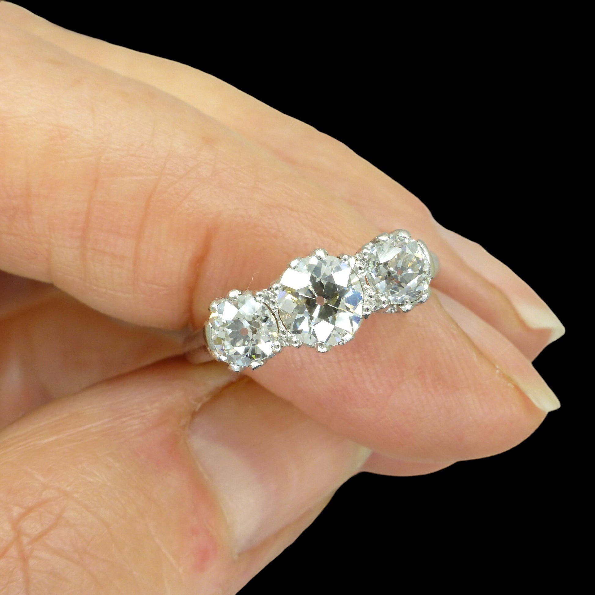 Antique Platinum old European cut diamond three stone trilogy ring 1.18ct ~ c1920's - Independent Valuation