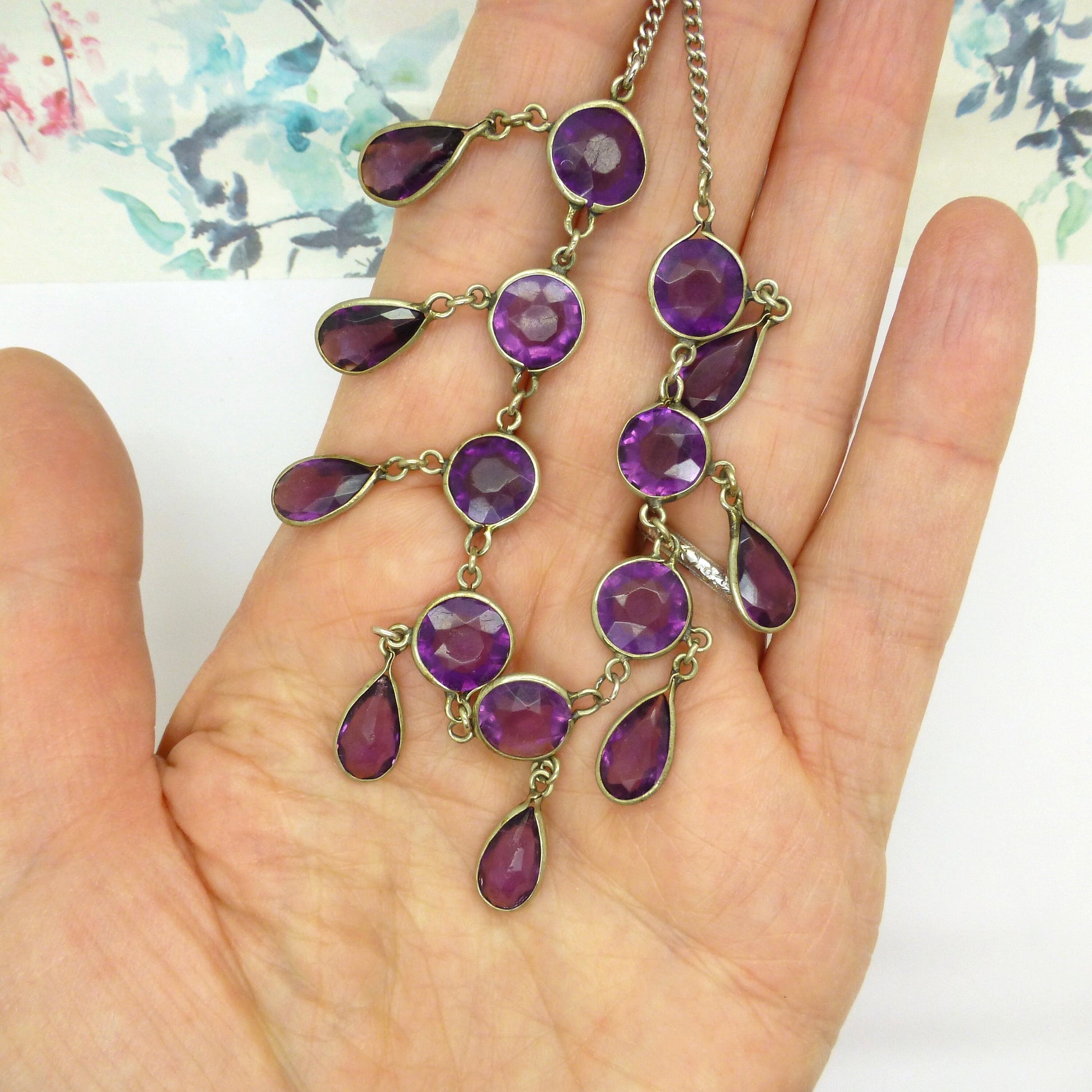 Vintage amethyst paste fringe/festoon necklace c1910-20's