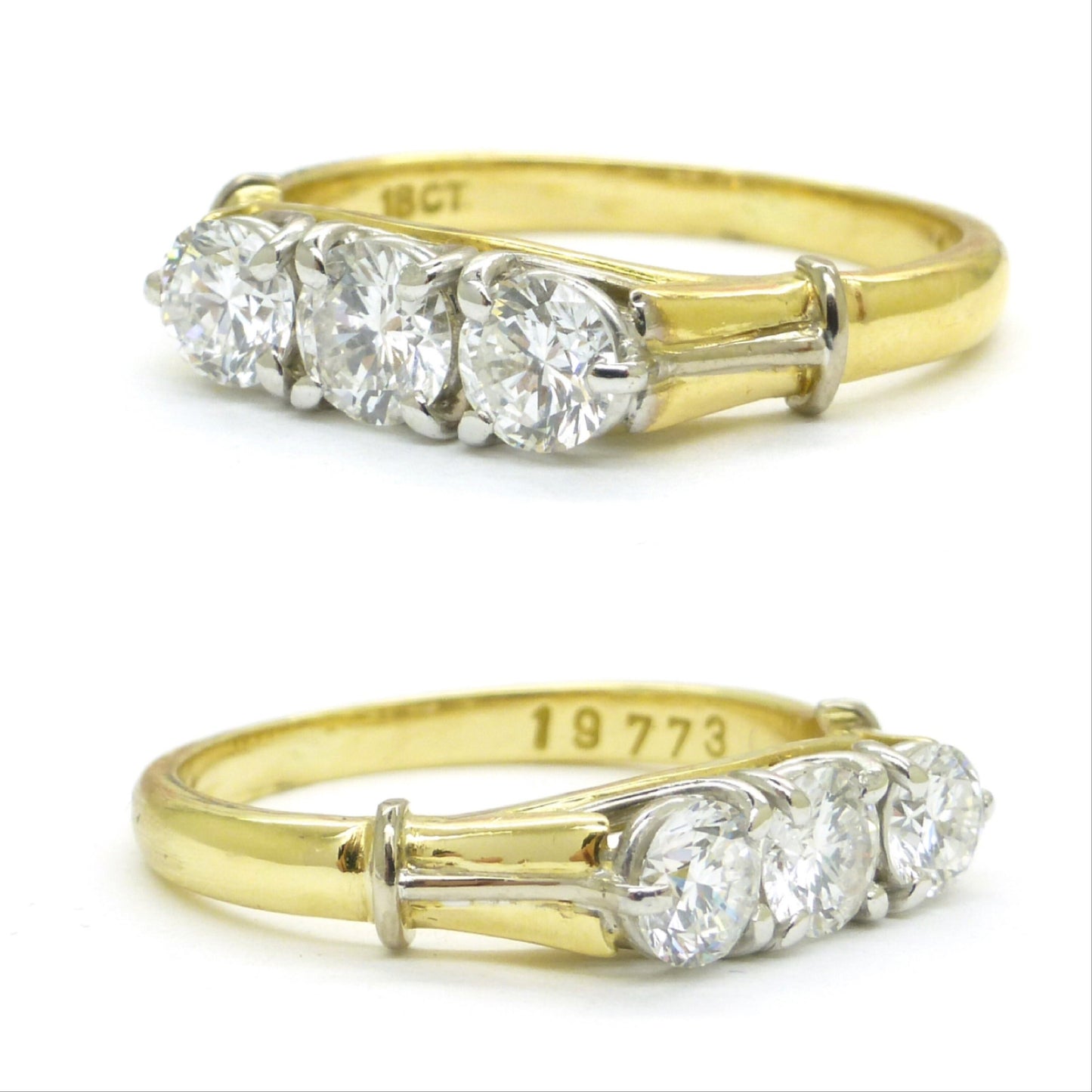 Vintage 18ct diamond three stone trilogy ring 0.58ct