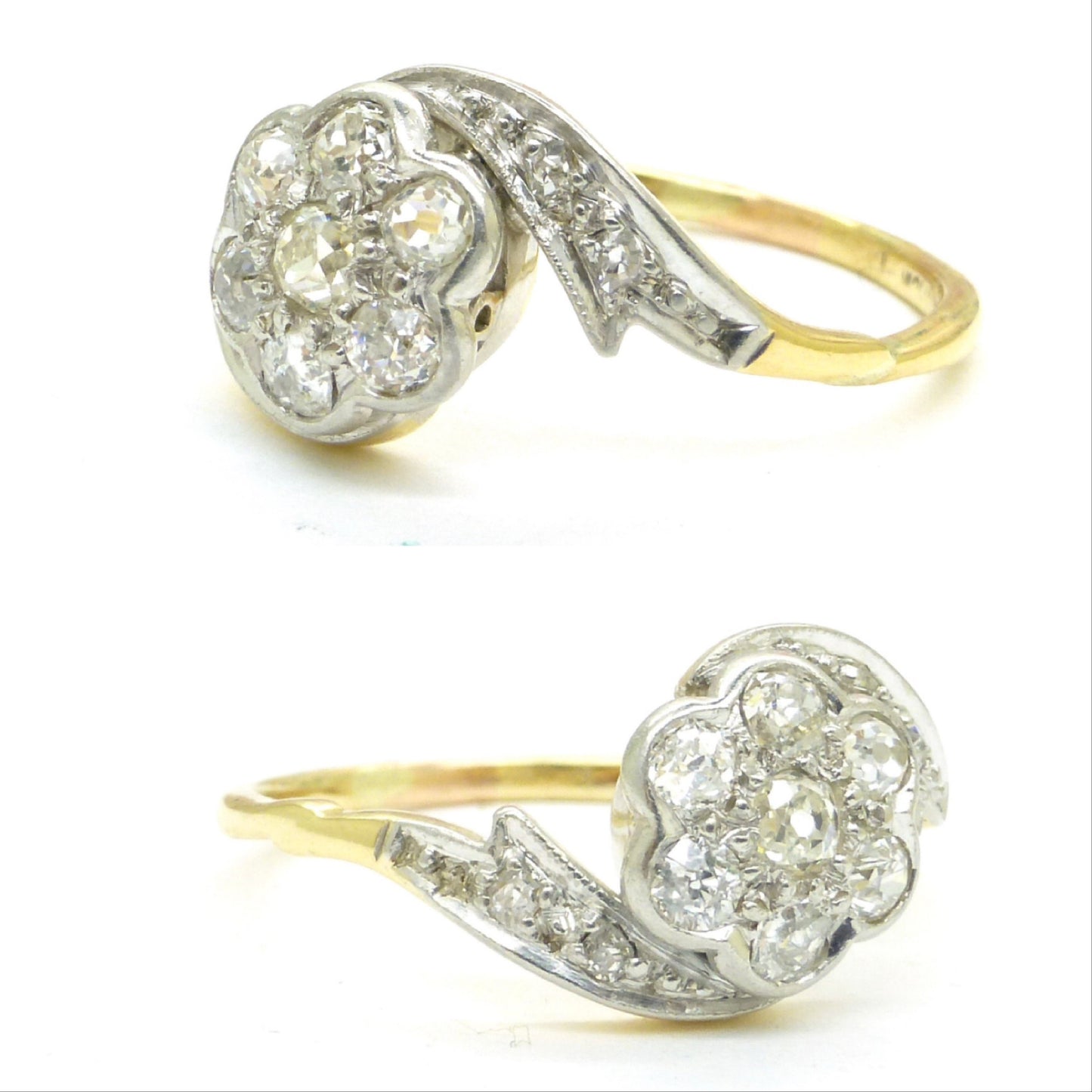 Antique Edwardian 18ct platinum old cut diamond daisy ring c1910-1920's