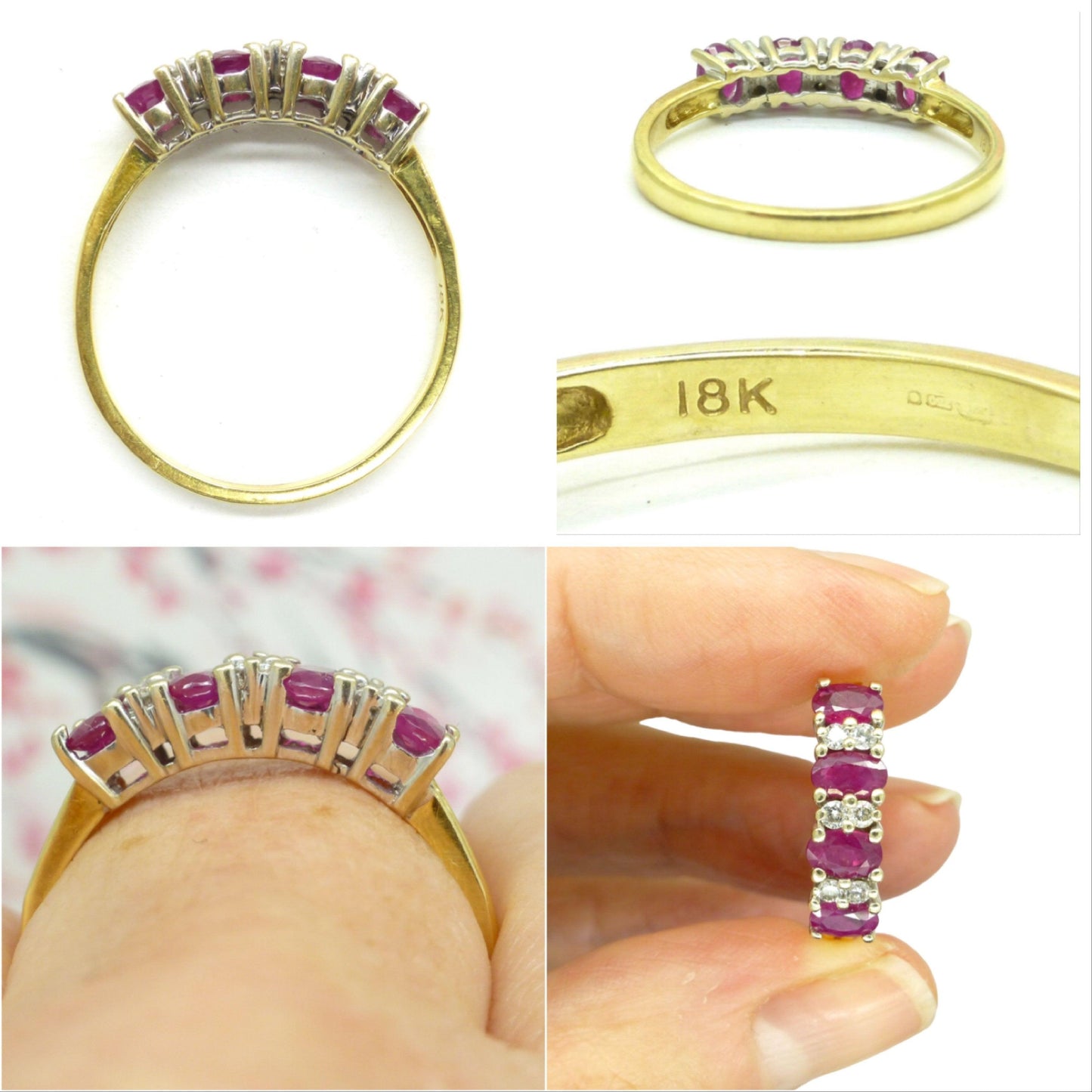 Vintage 18ct gold four stone ruby & diamond ring ~ engagement ~ anniversary