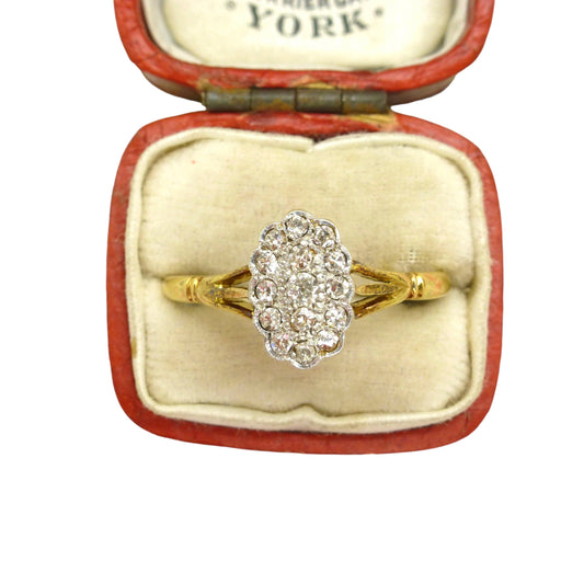 Antique Edwardian 18ct platinum old cut diamond panel ring c1910-1920's