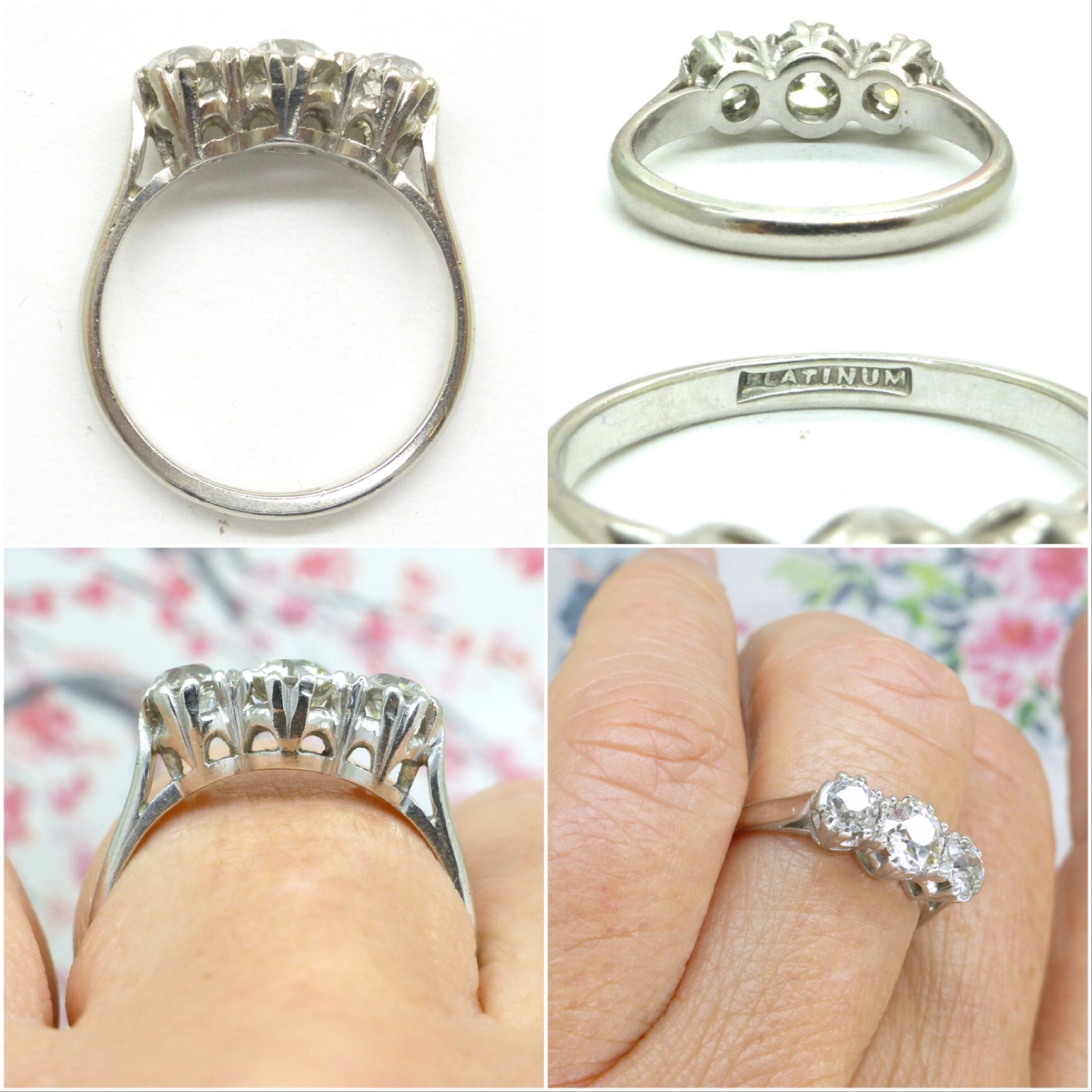 Antique Platinum old European cut diamond three stone trilogy ring 1.18ct ~ c1920's - Independent Valuation