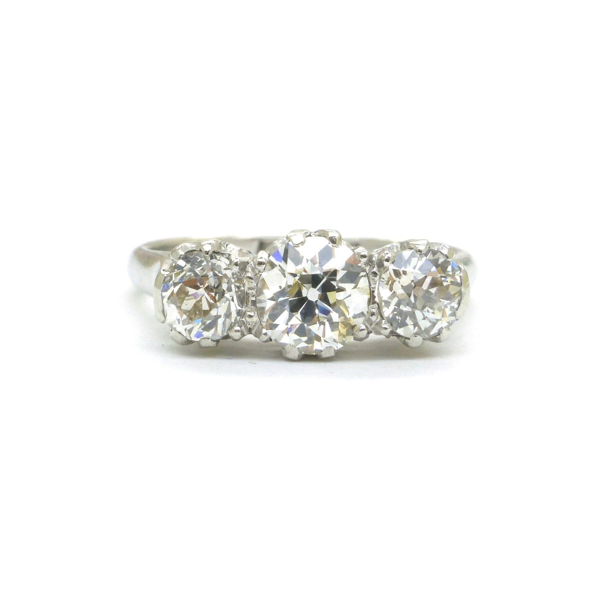 Antique Platinum old European cut diamond three stone trilogy ring 1.18ct ~ c1920's - Independent Valuation
