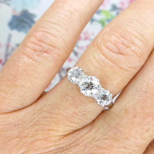 Antique Platinum old European cut diamond three stone trilogy ring 1.18ct ~ c1920's - Independent Valuation