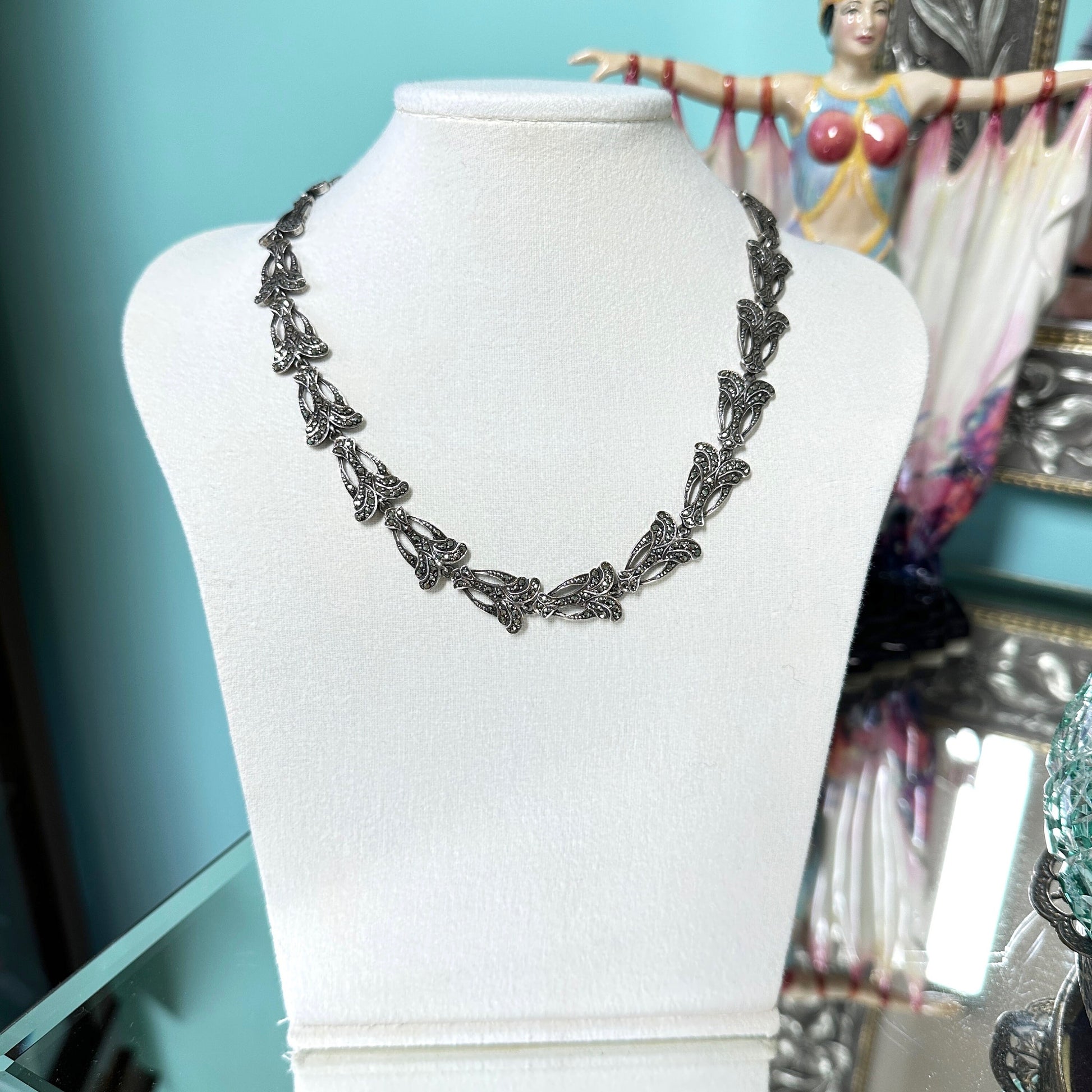 Vintage Art Deco silver marcasite articulated collar necklace c1930's