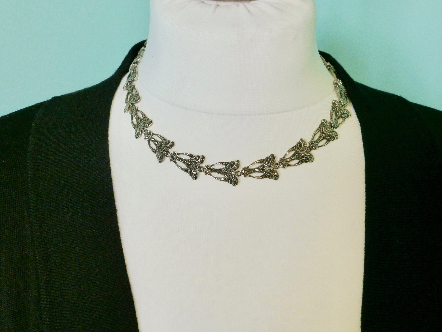Vintage Art Deco silver marcasite articulated collar necklace c1930's