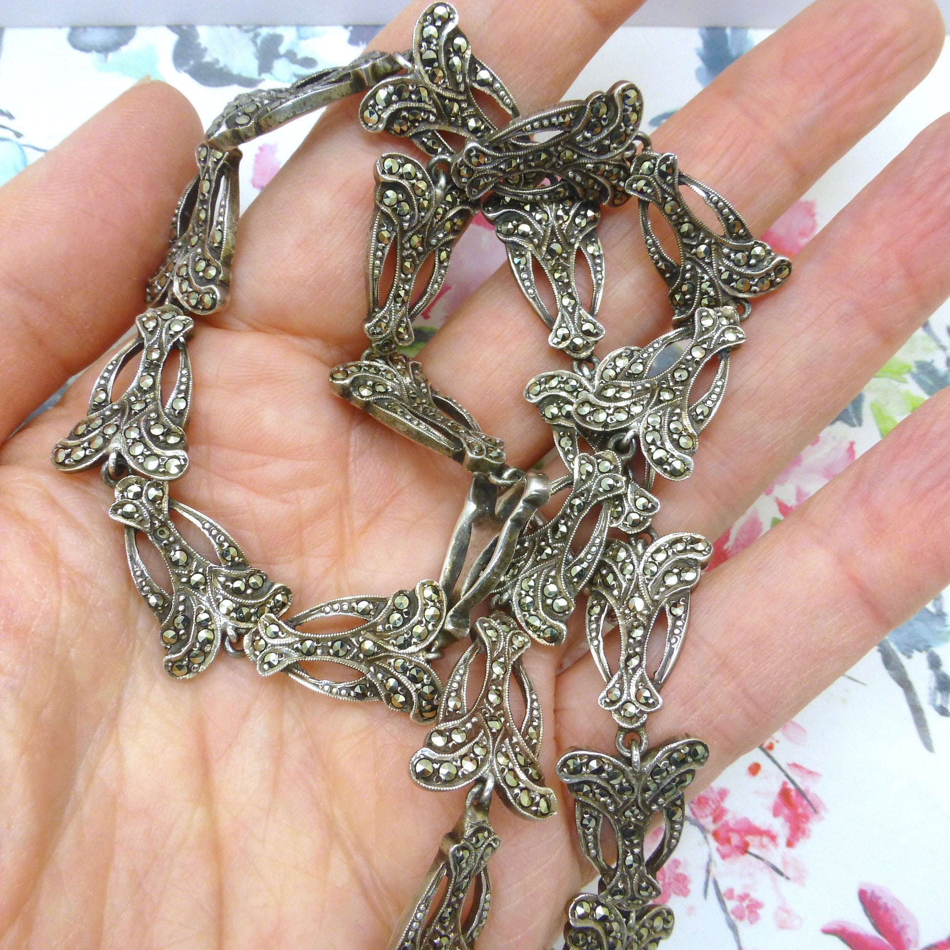 Vintage Art Deco silver marcasite articulated collar necklace c1930's