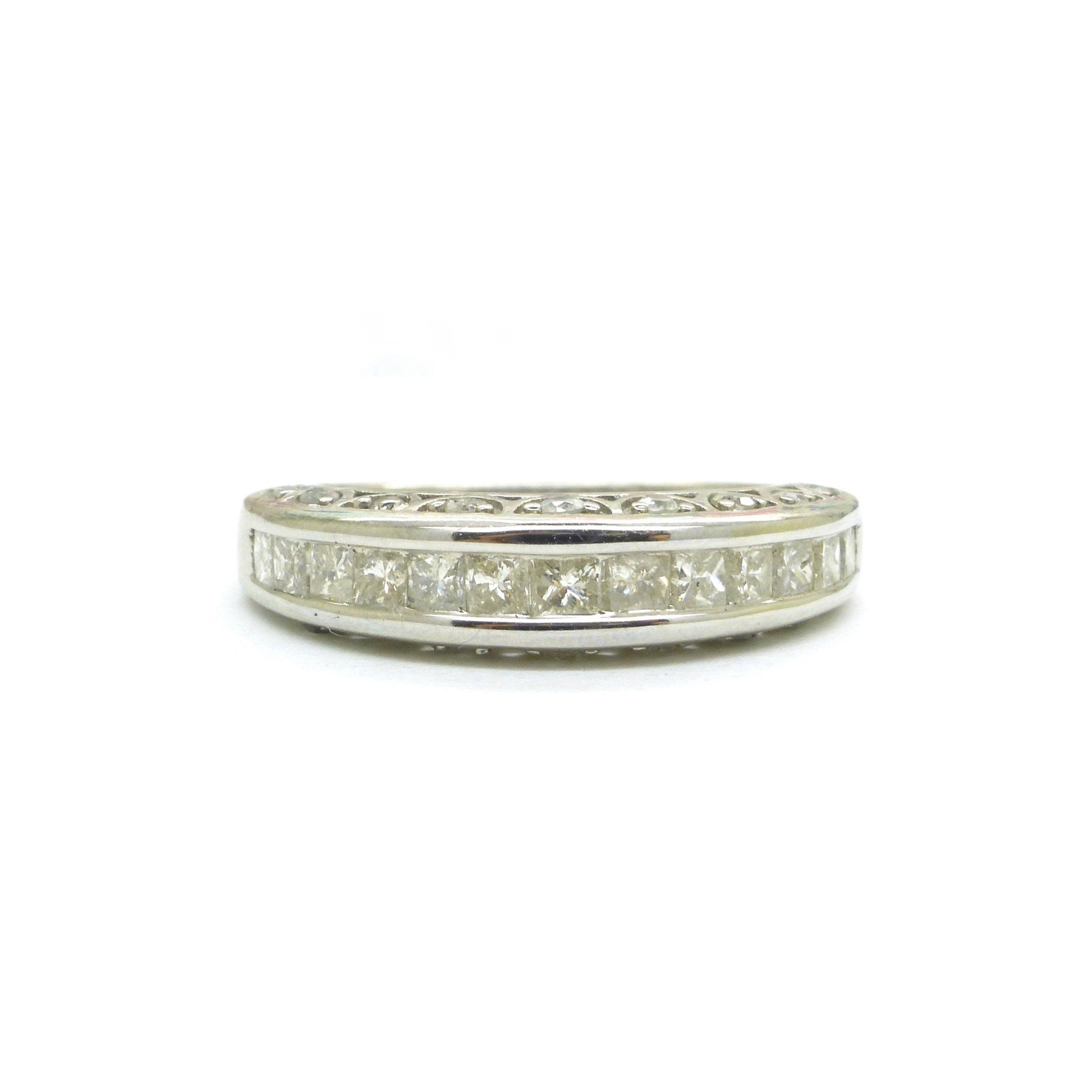 Vintage 10K white gold princess cut diamond eternity wedding band 1.00ct