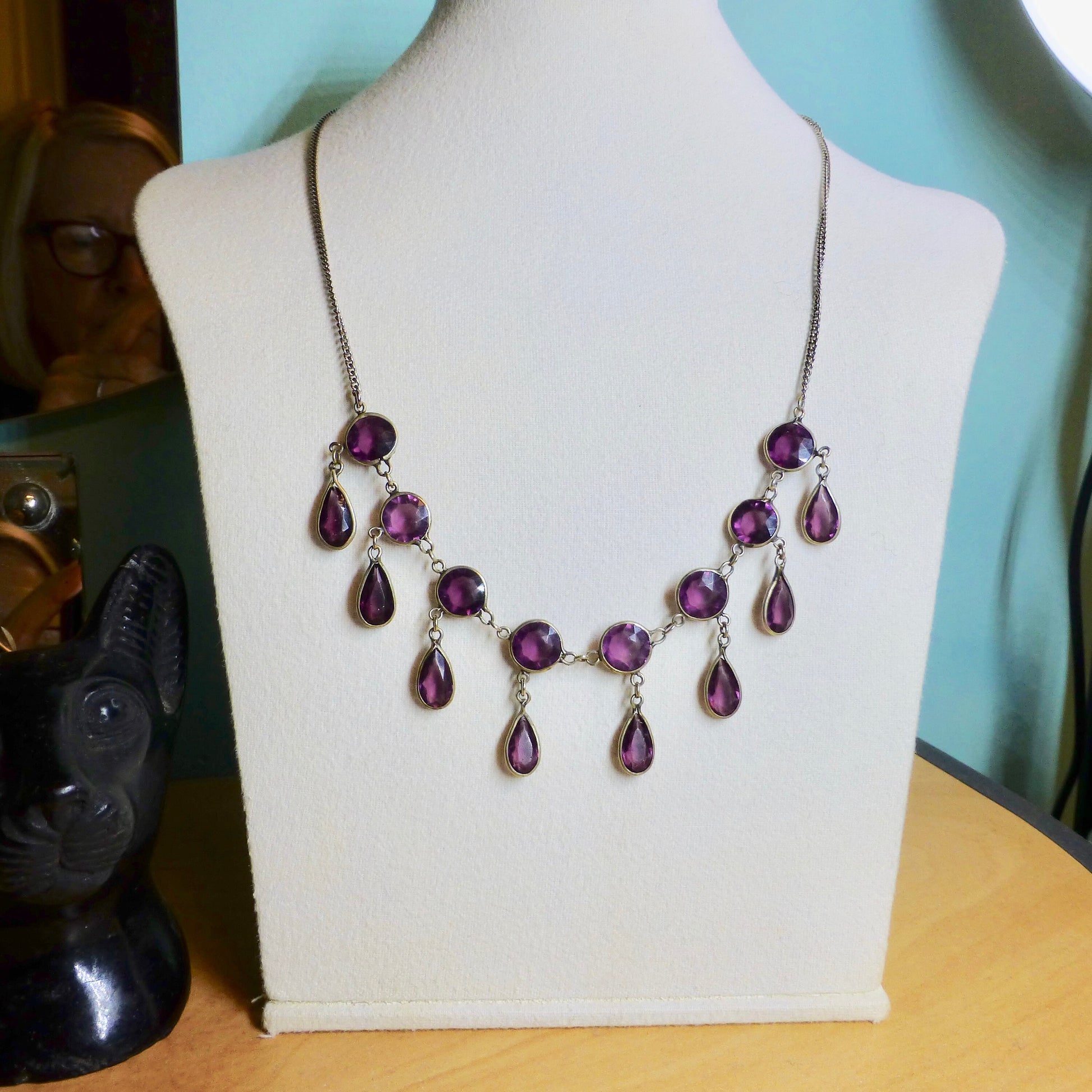 Vintage amethyst paste fringe/festoon necklace c1910-20's