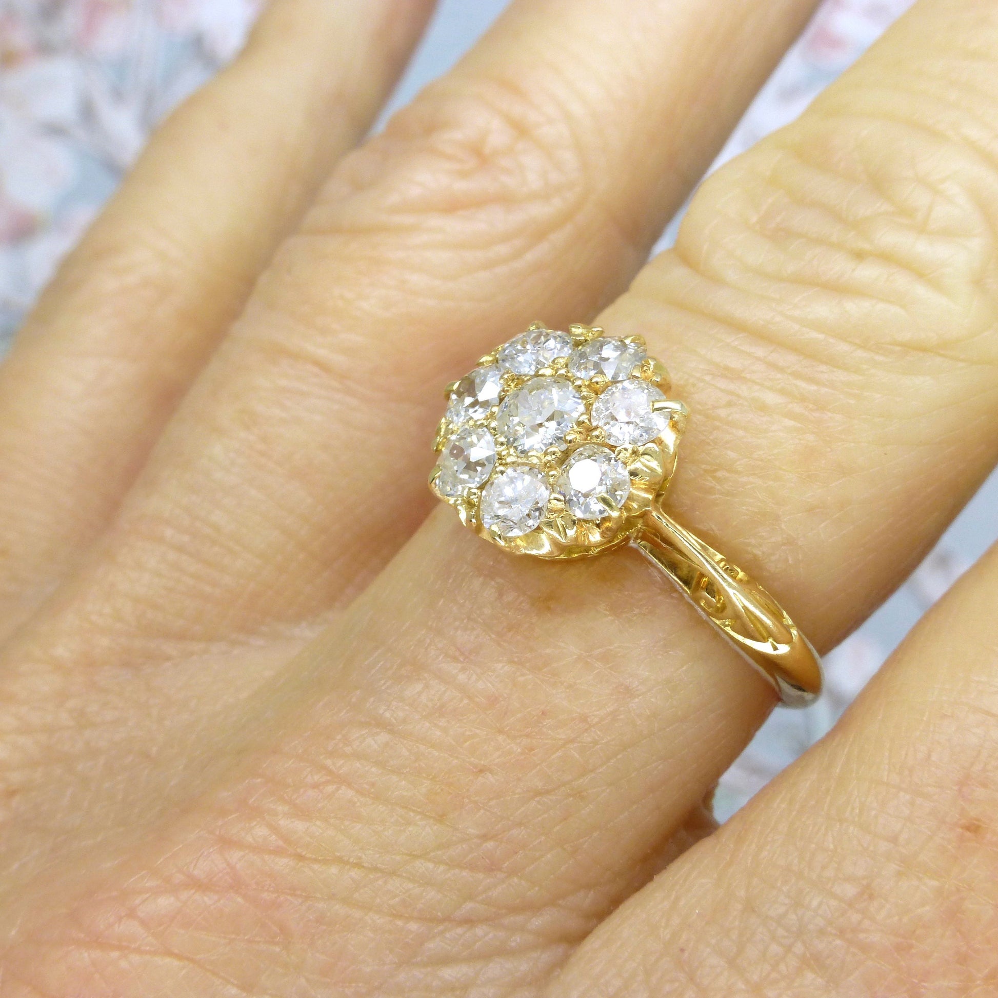 Antique Edwardian 18ct old cut diamond cluster ring 1.00 carat ~ 1910
