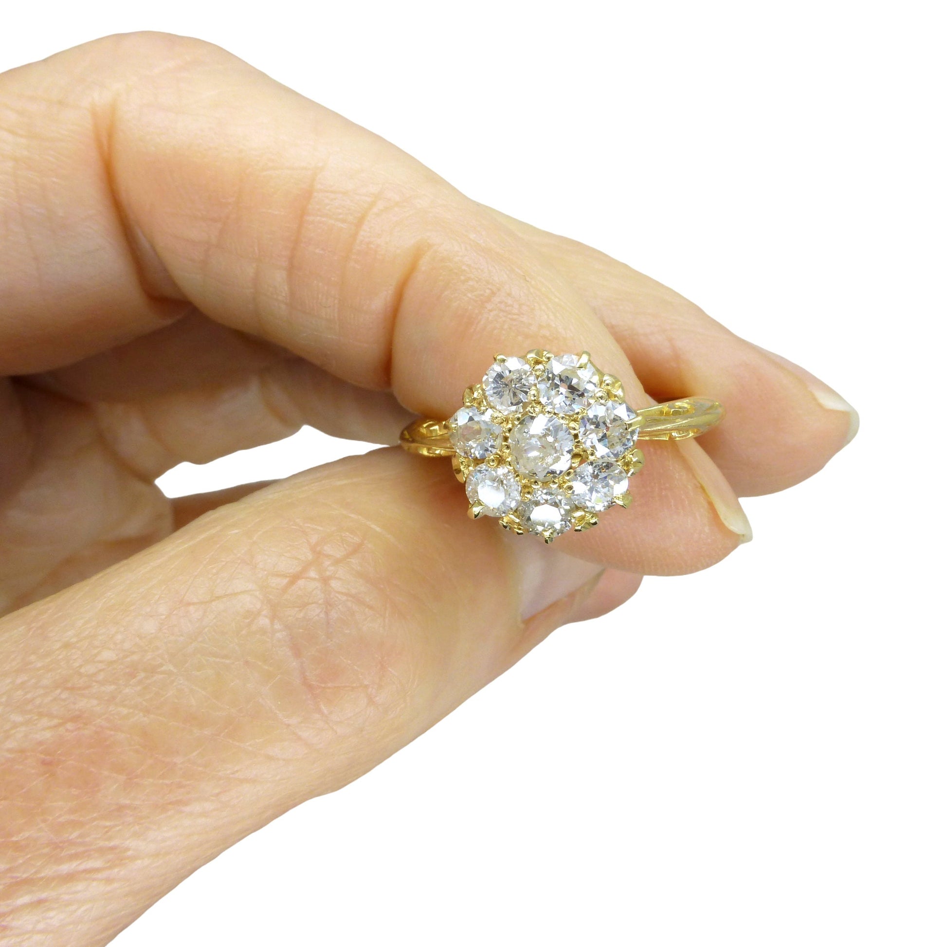 Antique Edwardian 18ct old cut diamond cluster ring 1.00 carat ~ 1910