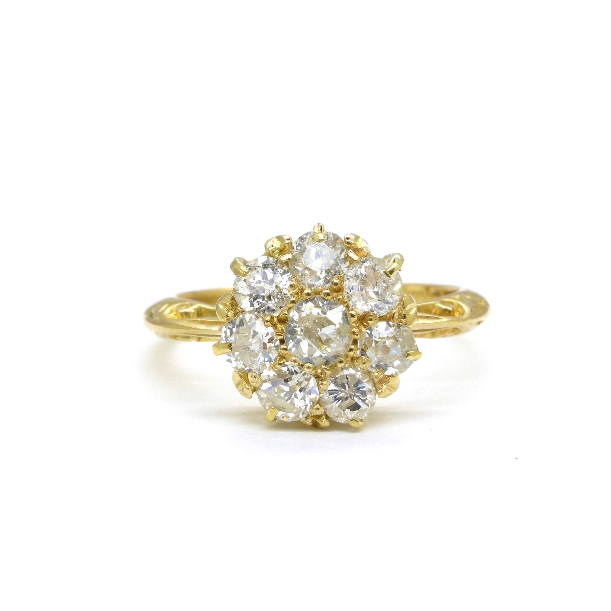 Antique Edwardian 18ct old cut diamond cluster ring 1.00 carat ~ 1910