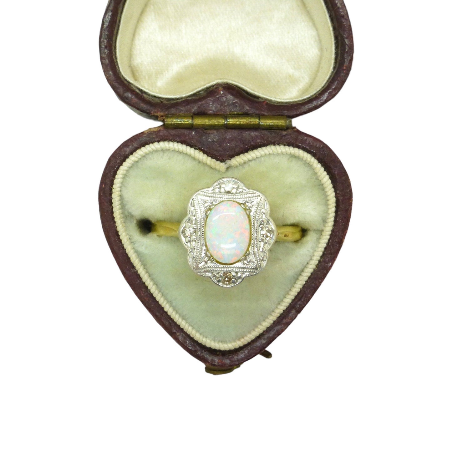 Antique Art Deco 18ct Platinum Opal diamond panel cluster ring c1920's