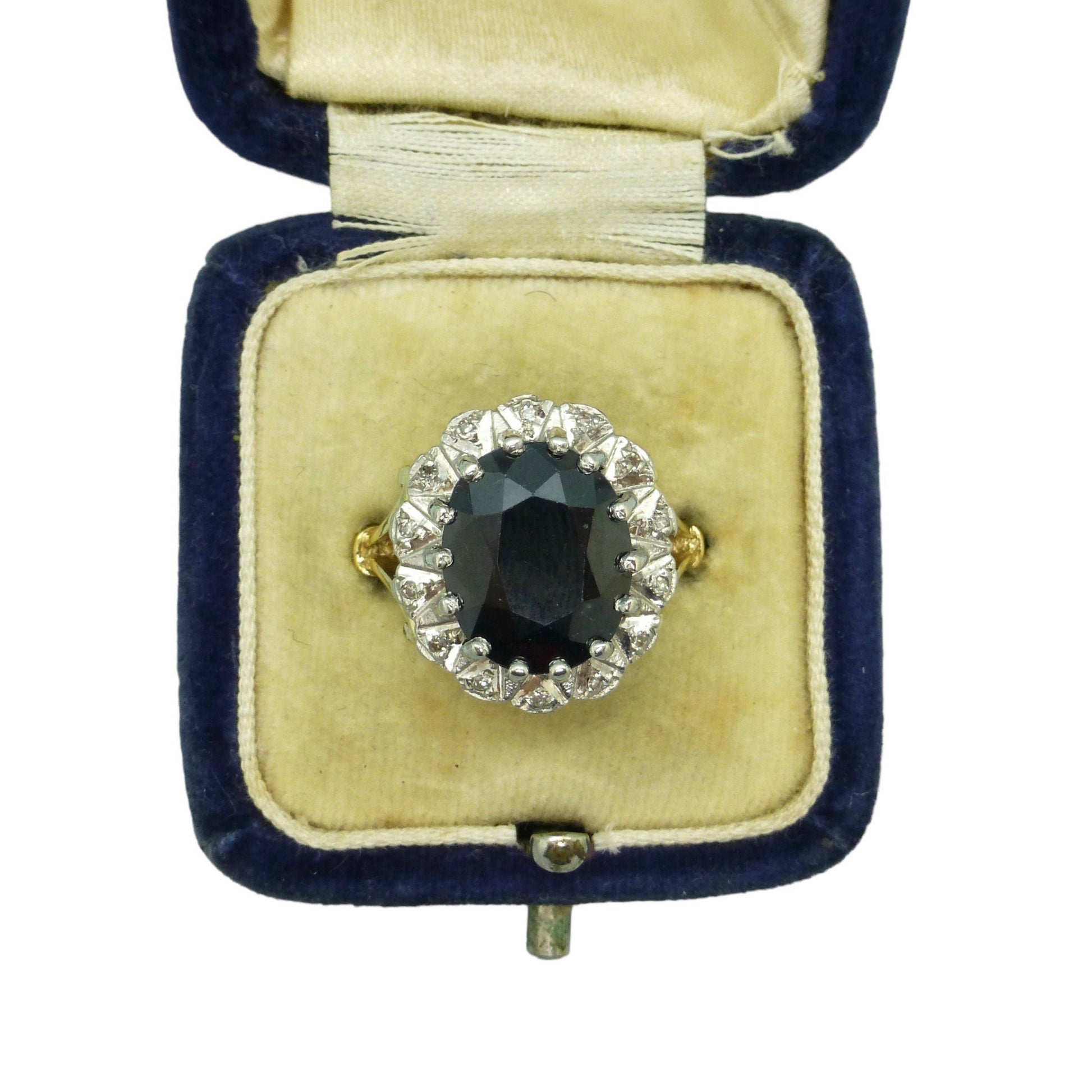 Vintage 9ct sapphire and diamond oval cluster ring ~ Princess of Wales ring