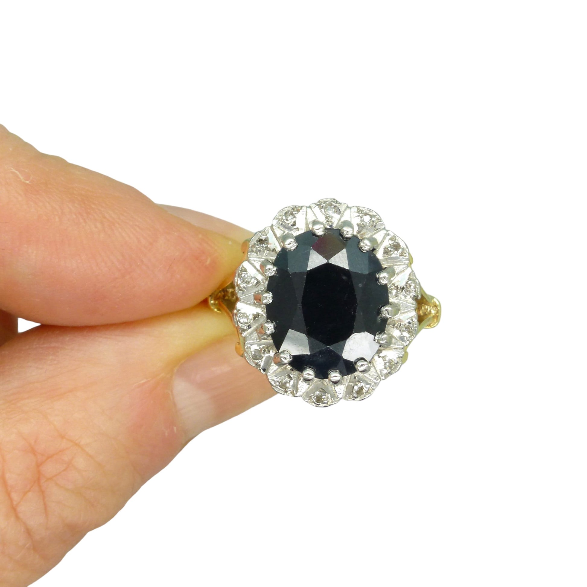 Vintage 9ct sapphire and diamond oval cluster ring ~ Princess of Wales ring