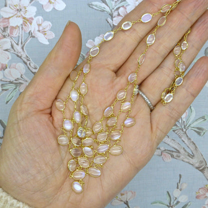 Stunning vintage 14ct & 9ct gold moonstone fringe festoon necklace