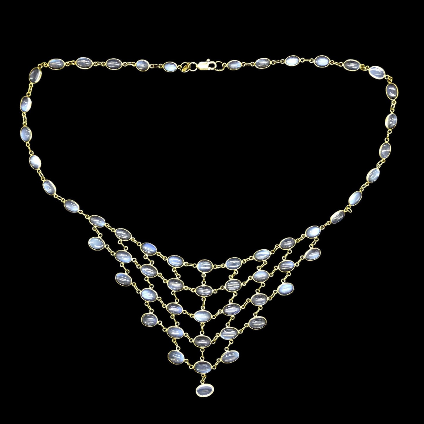 Stunning vintage 14ct & 9ct gold moonstone fringe festoon necklace