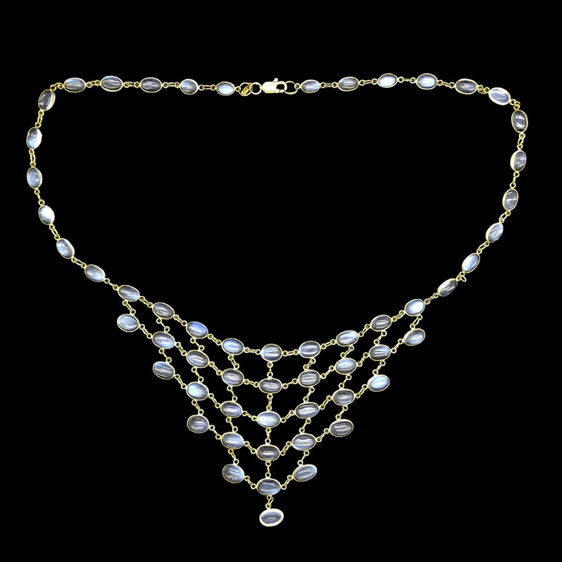 Stunning vintage 14ct & 9ct gold moonstone fringe festoon necklace