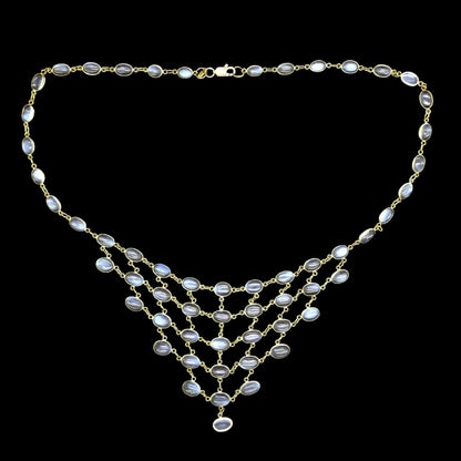 Stunning vintage 14ct & 9ct gold moonstone fringe festoon necklace