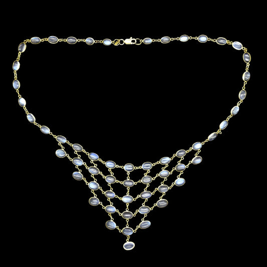 Stunning vintage 14ct & 9ct gold moonstone fringe festoon necklace