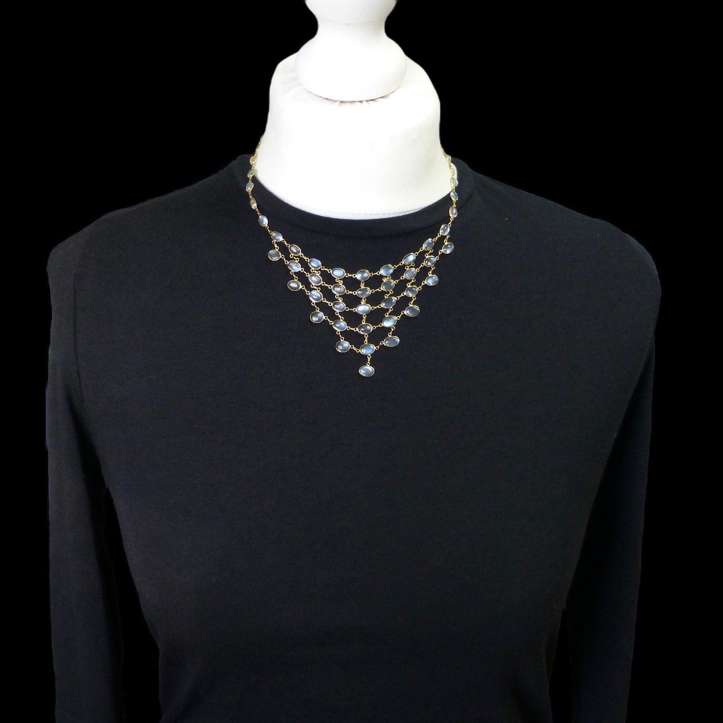 Stunning vintage 14ct & 9ct gold moonstone fringe festoon necklace