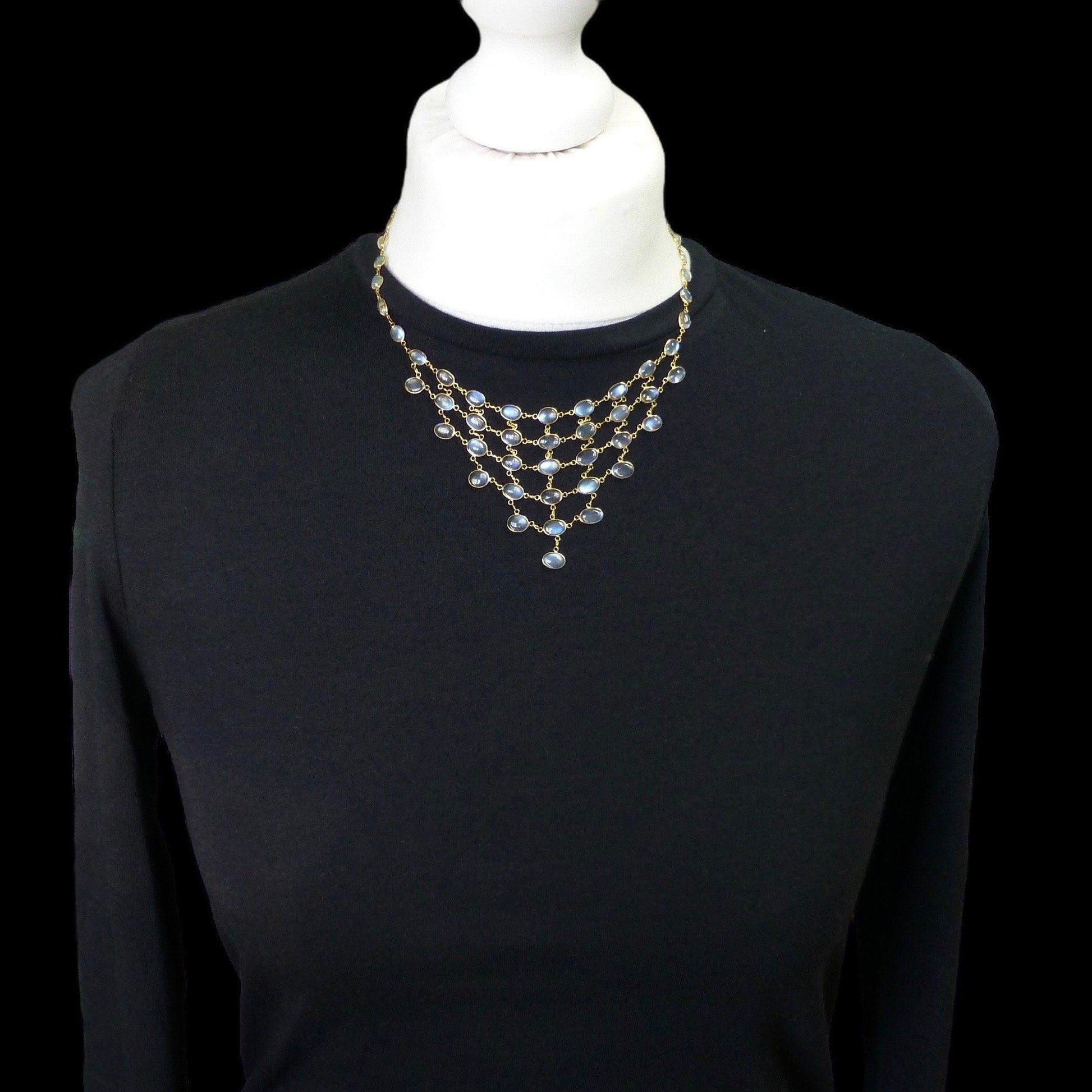 Stunning vintage 14ct & 9ct gold moonstone fringe festoon necklace