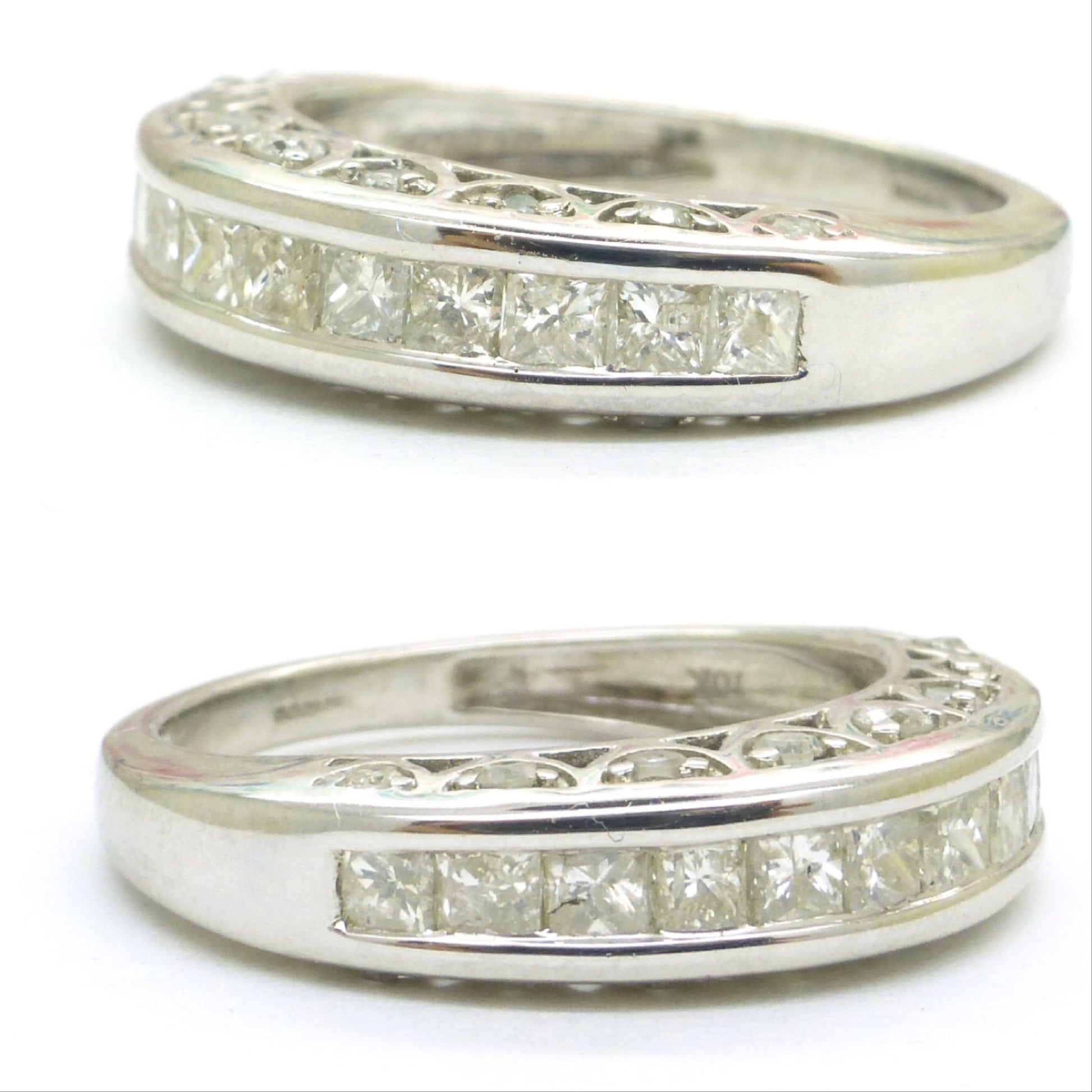 Vintage 10K white gold princess cut diamond eternity wedding band 1.00ct