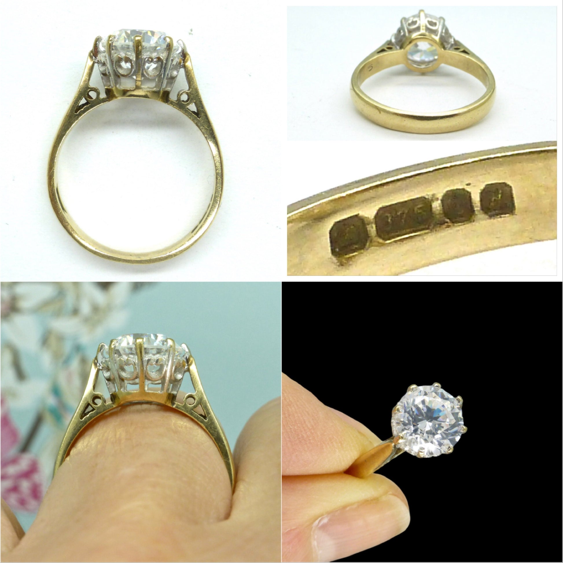 Vintage 9ct white gold 'Faux diamond' solitaire ring ~ CZ
