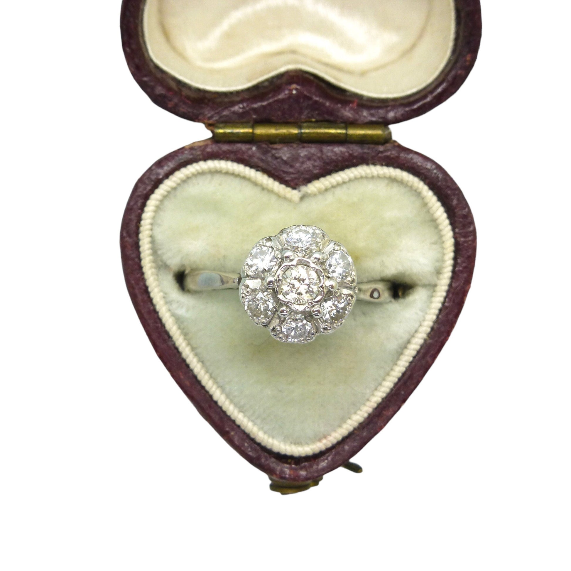 Vintage 9ct white gold diamond cluster halo engagement ring