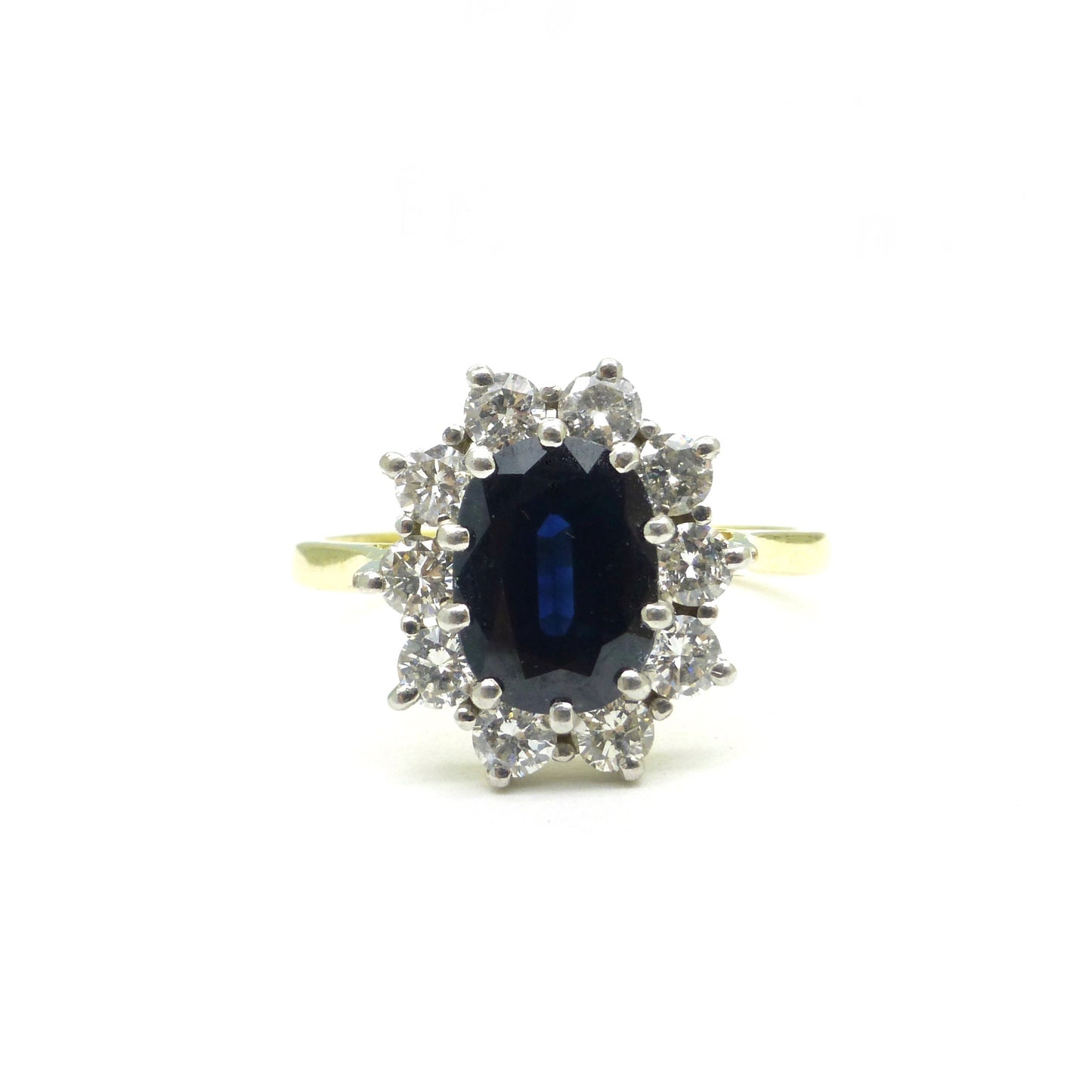 Vintage 18ct sapphire and diamond oval cluster engagement ring ~ Princess of Wales ring ~ with Valuation