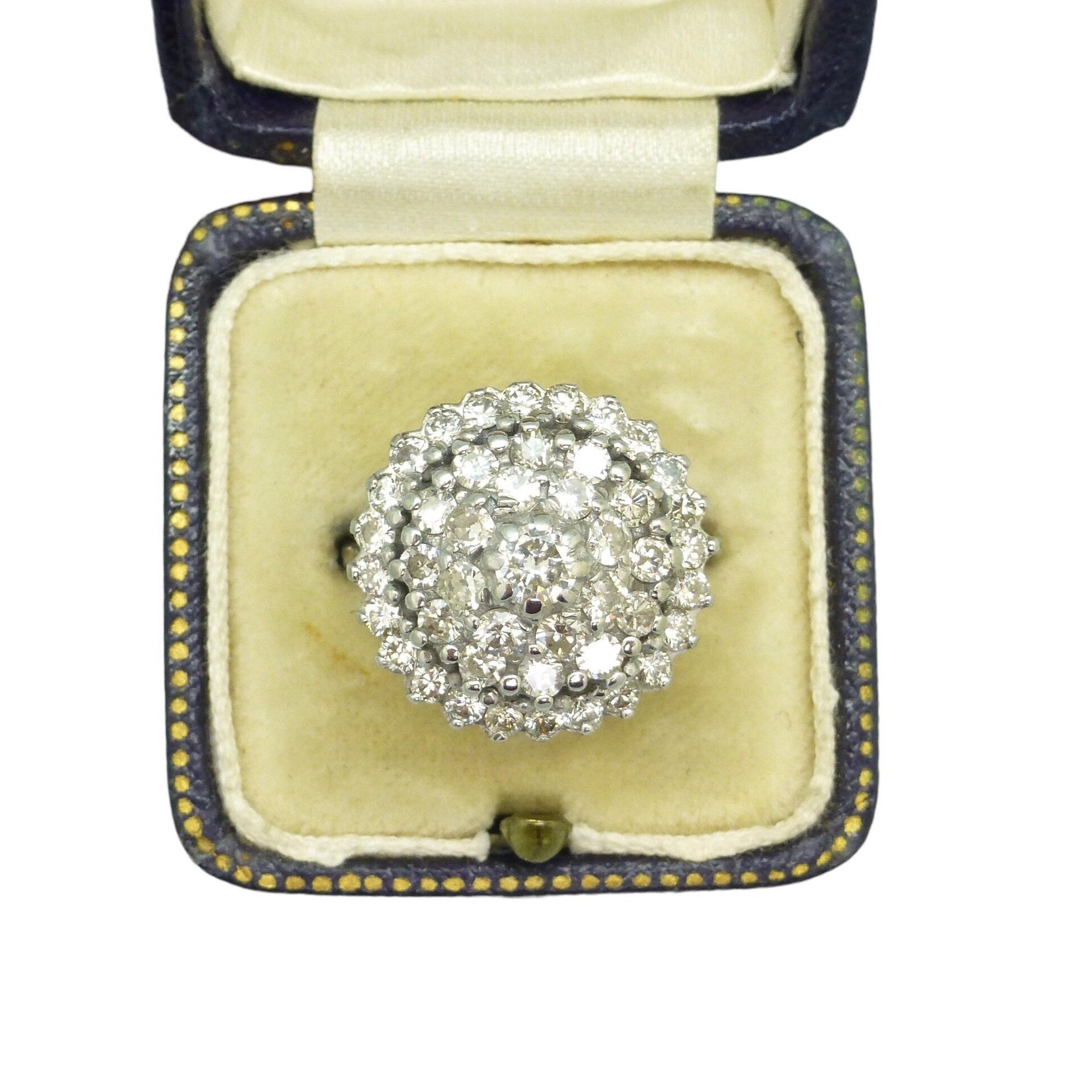 Vintage 18ct white gold Diamond cluster engagement ring 1.95ct 1960's ~ Tiered wedding cake halo ring