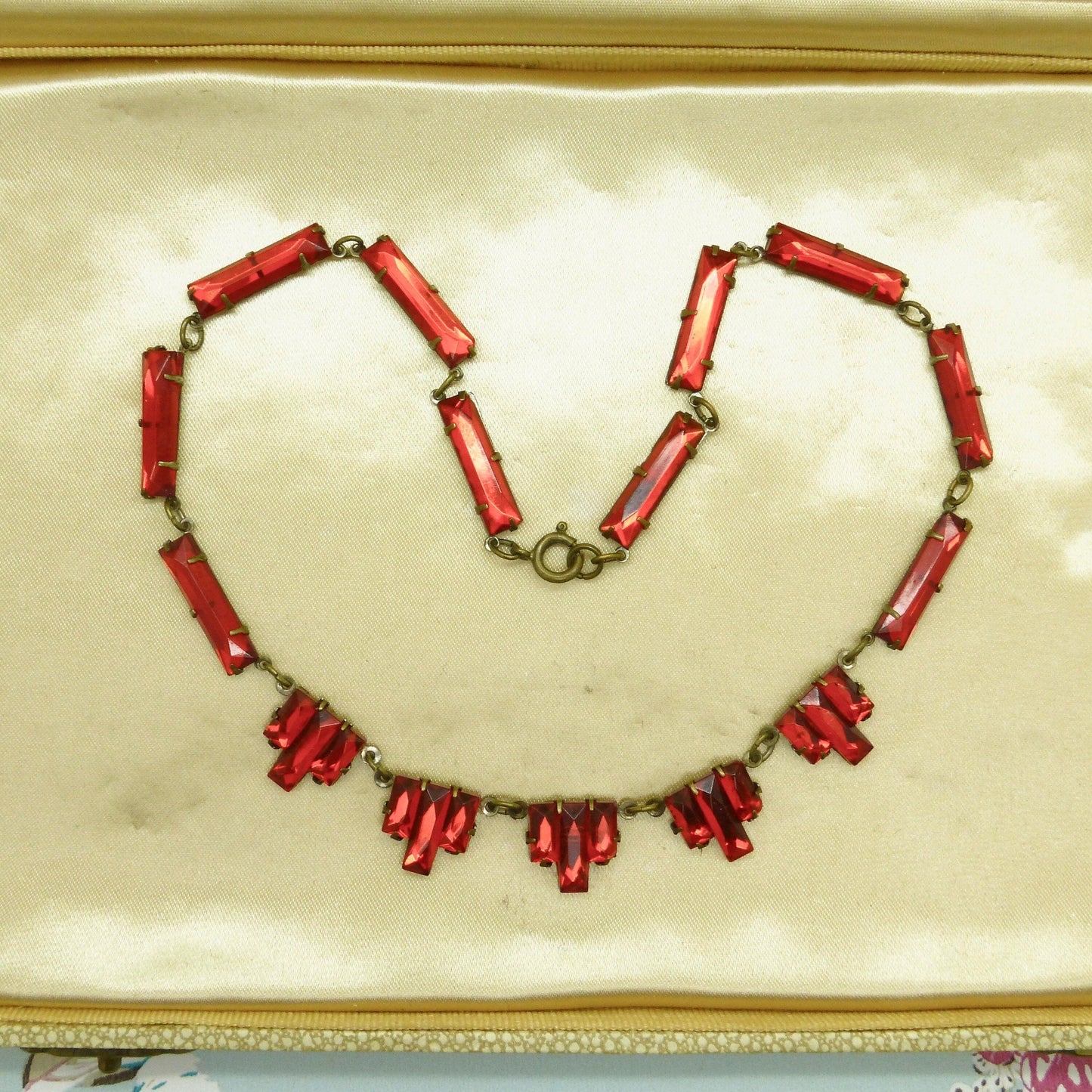 Antique Art Deco red mirror glass necklace ~ Czech vauxhall glass necklace c1920's