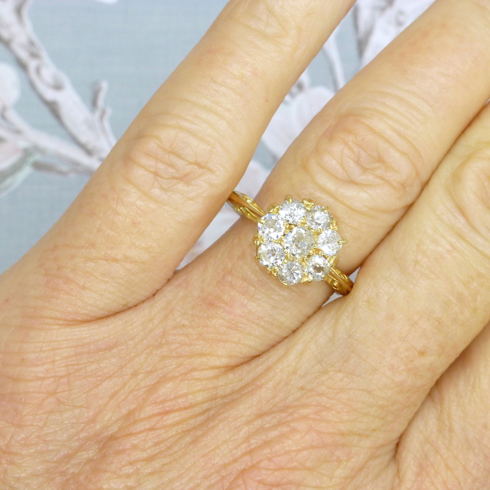 Antique Edwardian 18ct old cut diamond cluster ring 1.00 carat ~ 1910