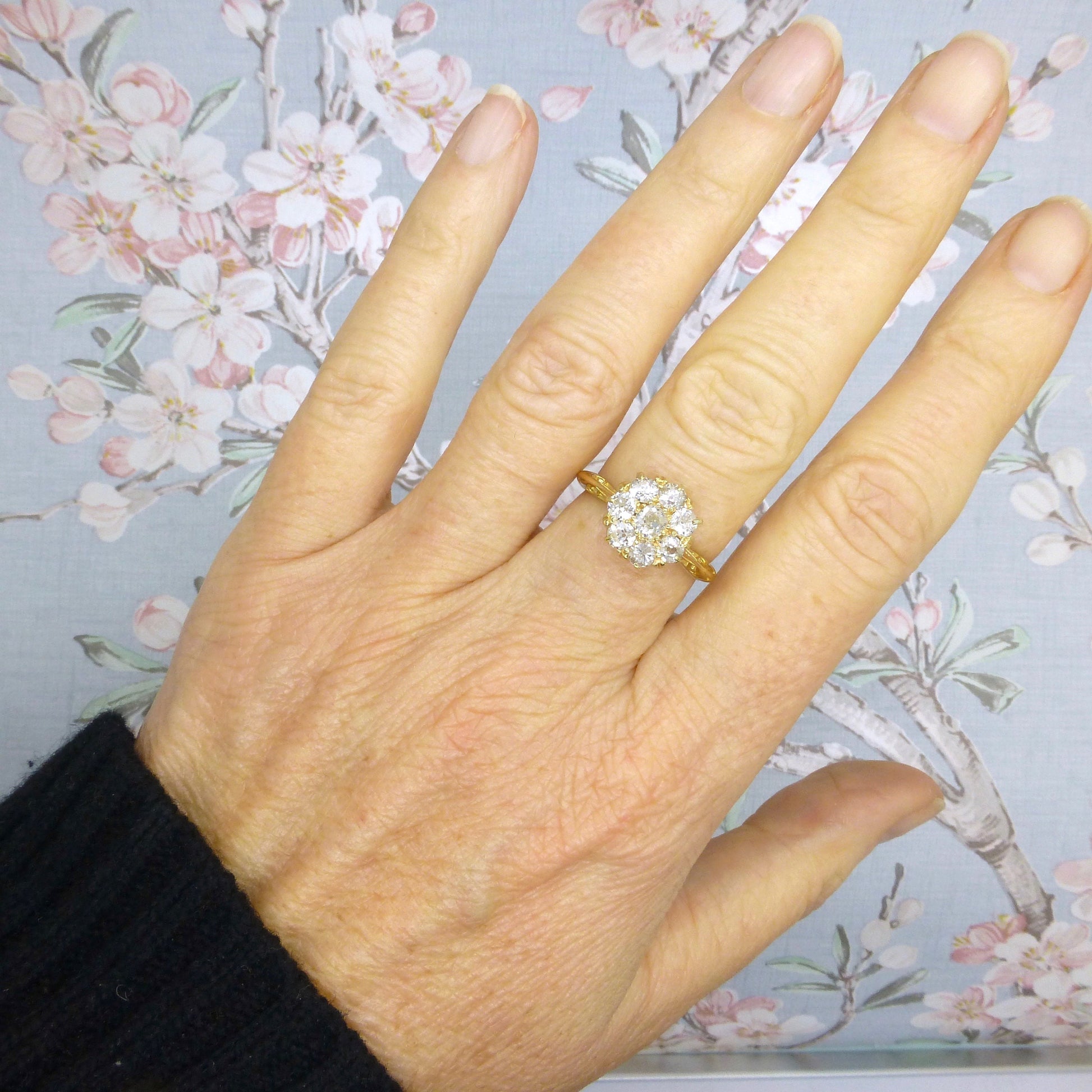 Antique Edwardian 18ct old cut diamond cluster ring 1.00 carat ~ 1910