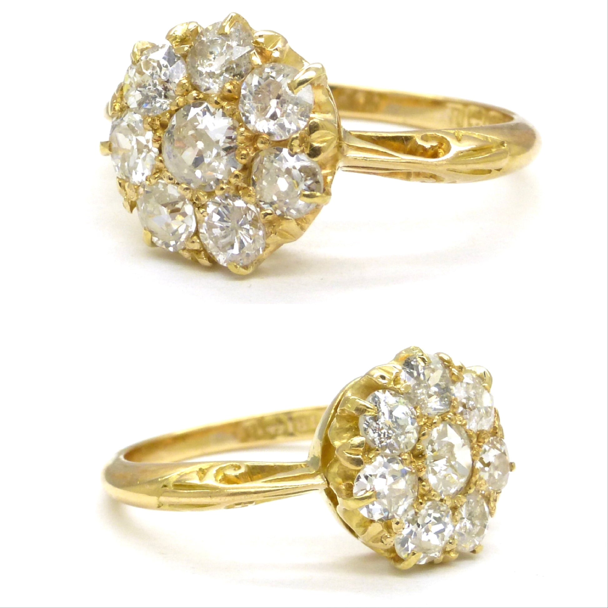 Antique Edwardian 18ct old cut diamond cluster ring 1.00 carat ~ 1910