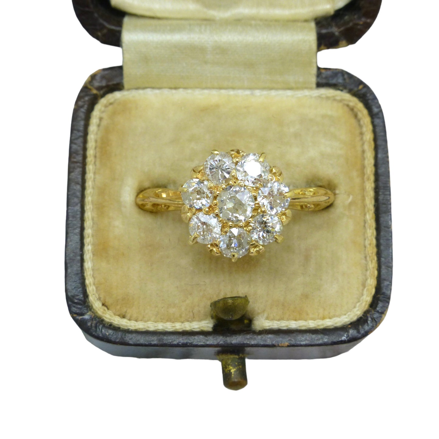 Antique Edwardian 18ct old cut diamond cluster ring 1.00 carat ~ 1910