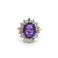 Vintage 18ct Amethyst and diamond oval cluster engagement ring 1970's ~ With Valuation