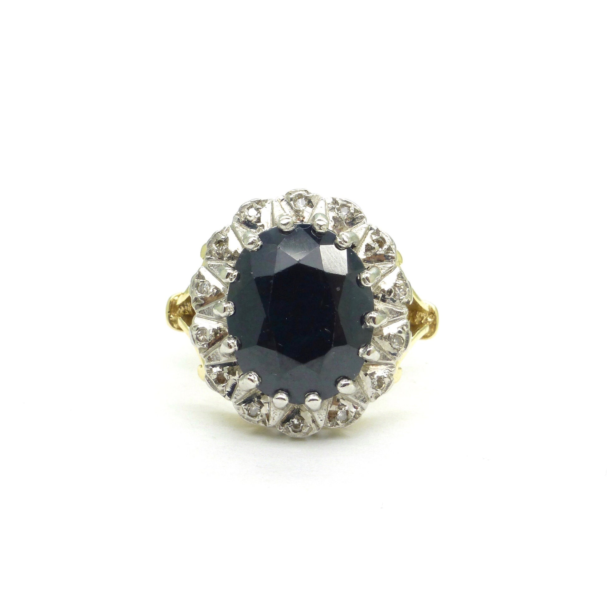 Vintage 9ct sapphire and diamond oval cluster ring ~ Princess of Wales ring