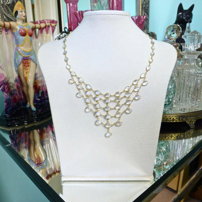 Stunning vintage 14ct & 9ct gold moonstone fringe festoon necklace