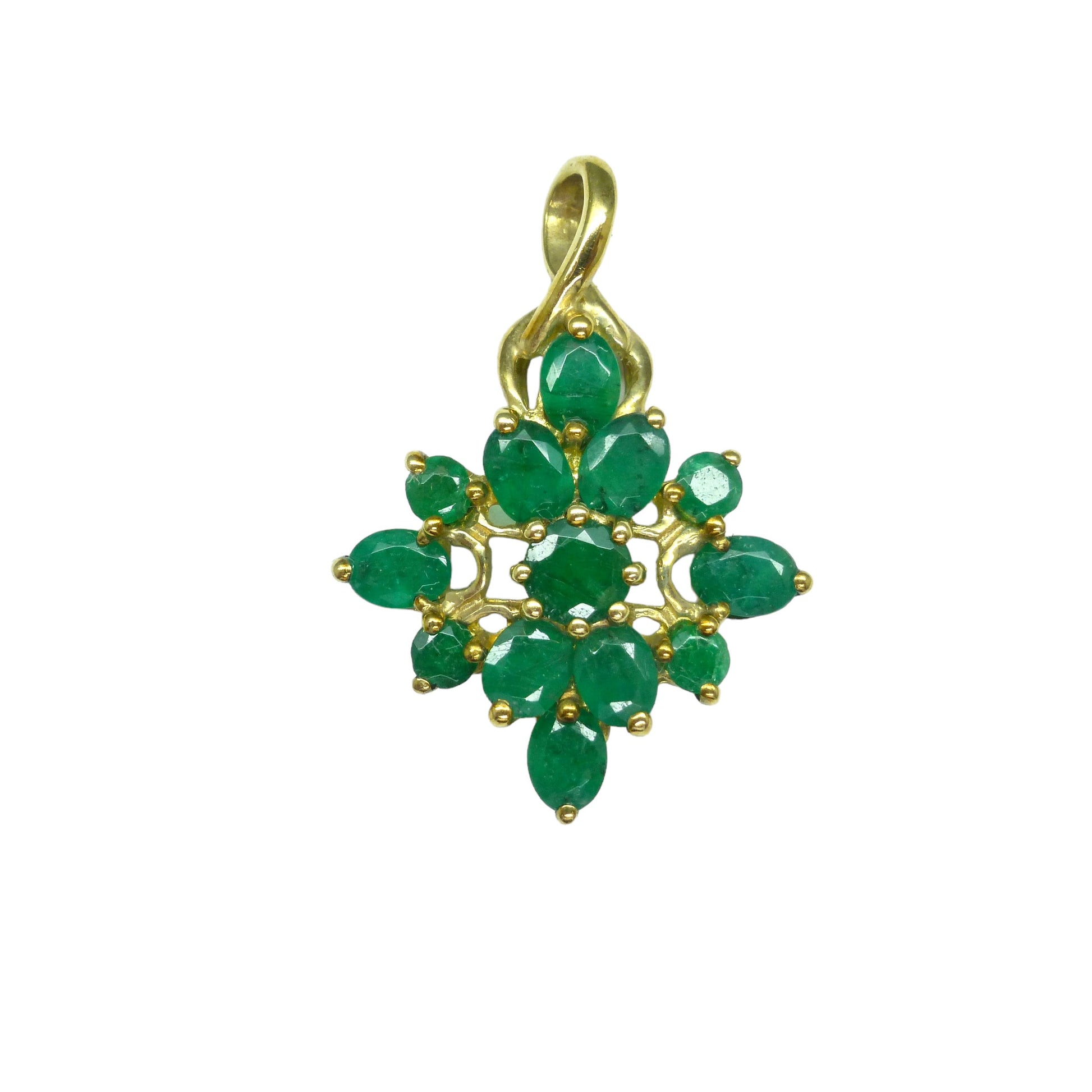 Vintage 9ct gold emerald gemstone cluster pendant