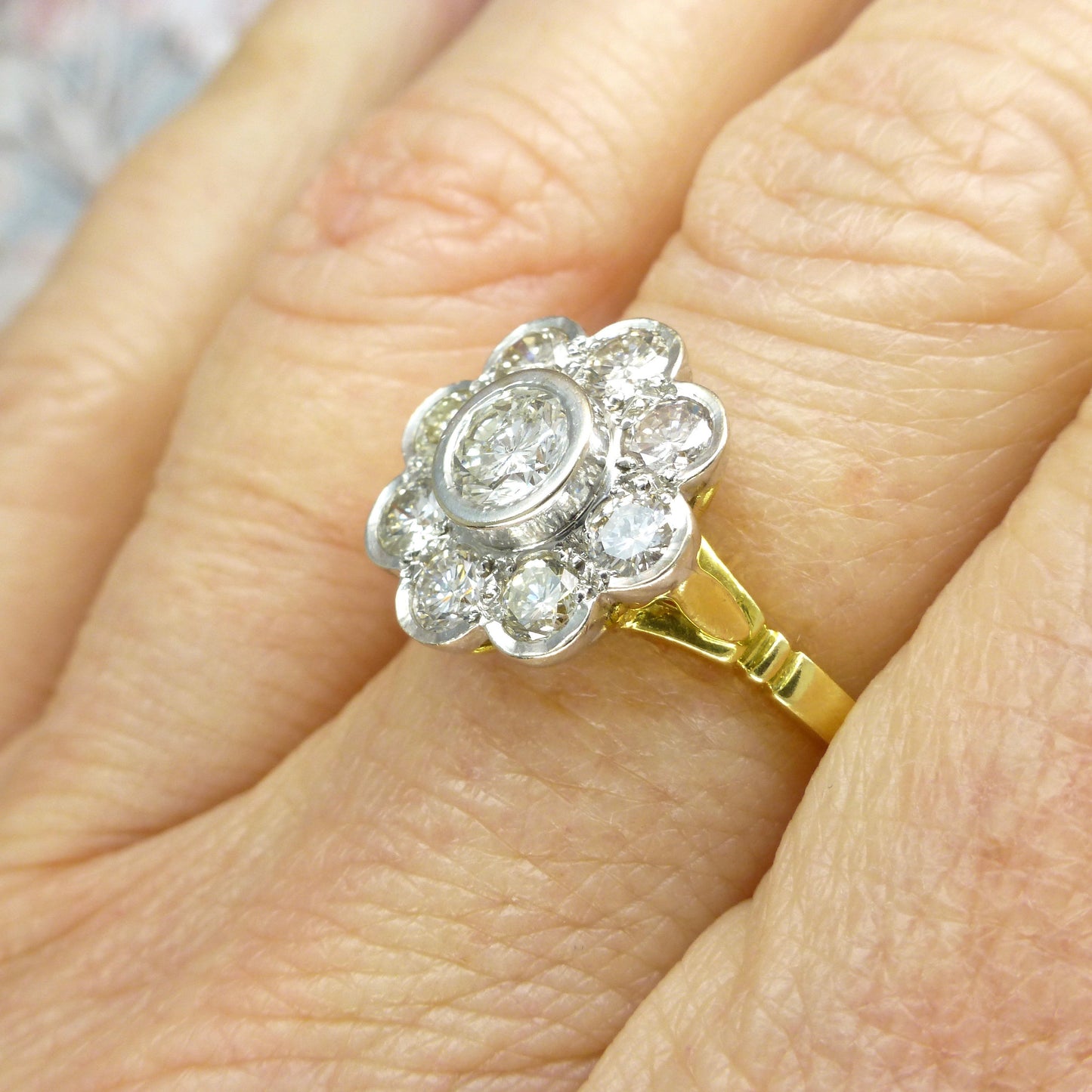 Vintage 18ct gold diamond cluster engagement ring 1.23 carat ~ Independent Valuation
