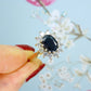 Vintage 9ct gold oval sapphire white stone cluster ring ~ Princess of Wales ~ Diana ring