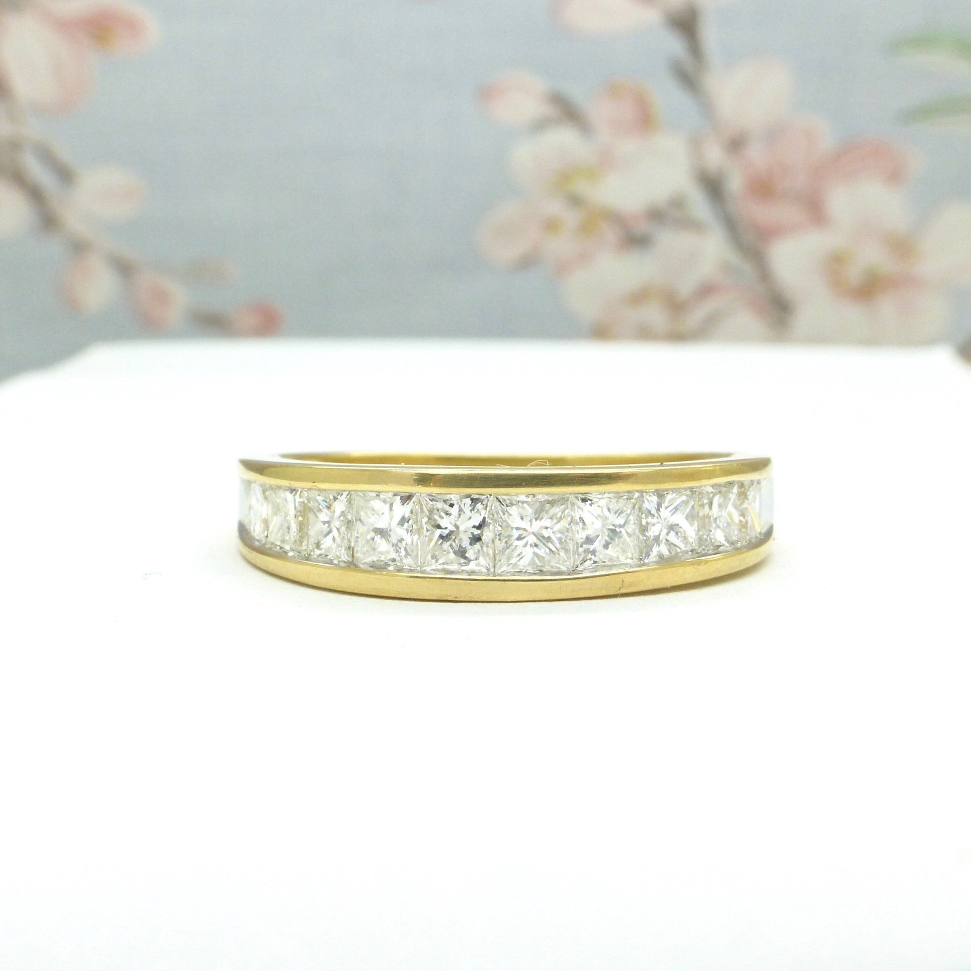Vintage 18ct gold channel set Princess cut Diamond half eternity ring 1.00ct ~ with independent appraisal