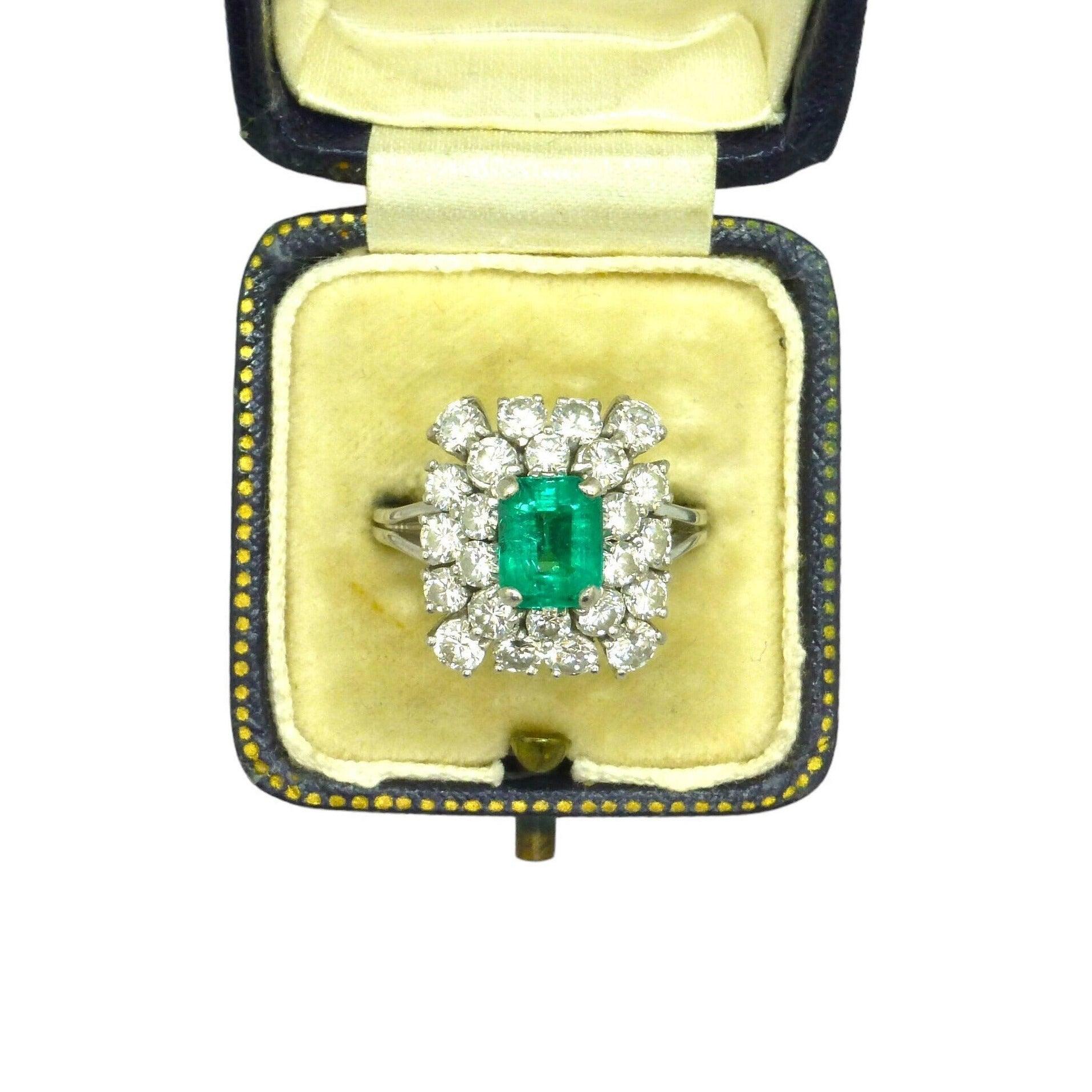 Magnificent Vintage Platinum Emerald & Diamond cluster ring ~ Independent report - valuation